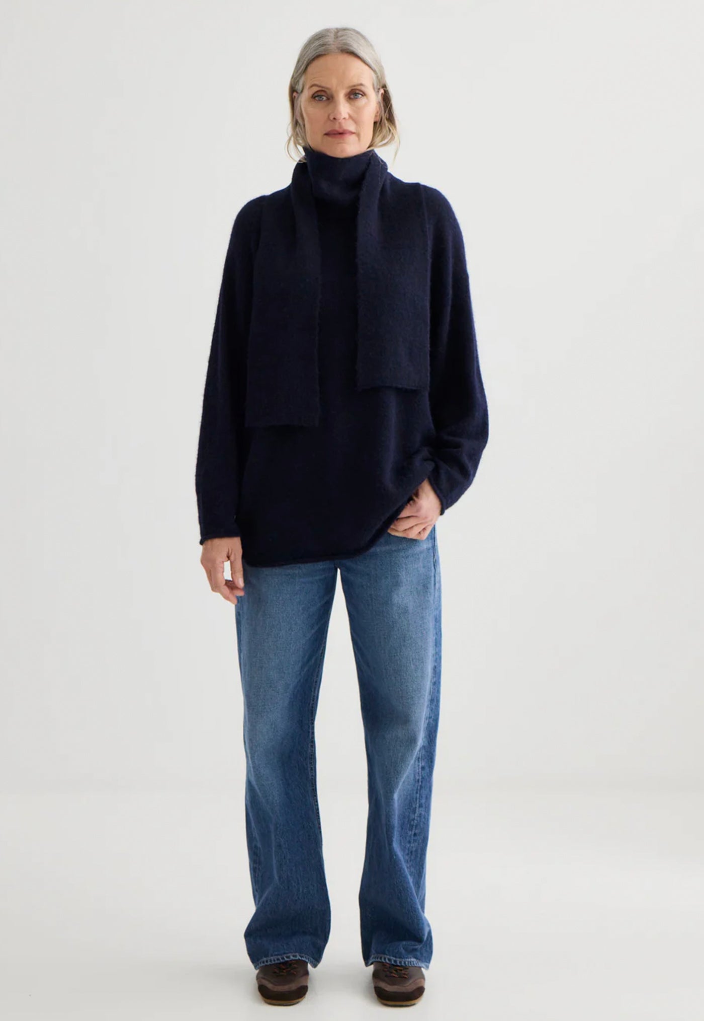 Alpaca Sweater with Scarf - Midnight