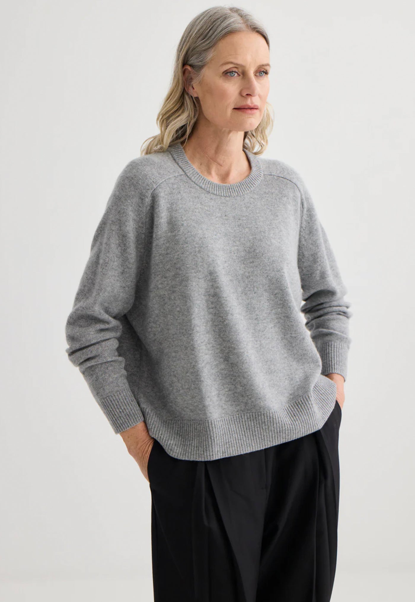 Cashmere Oversized Crewneck - Grey Marle