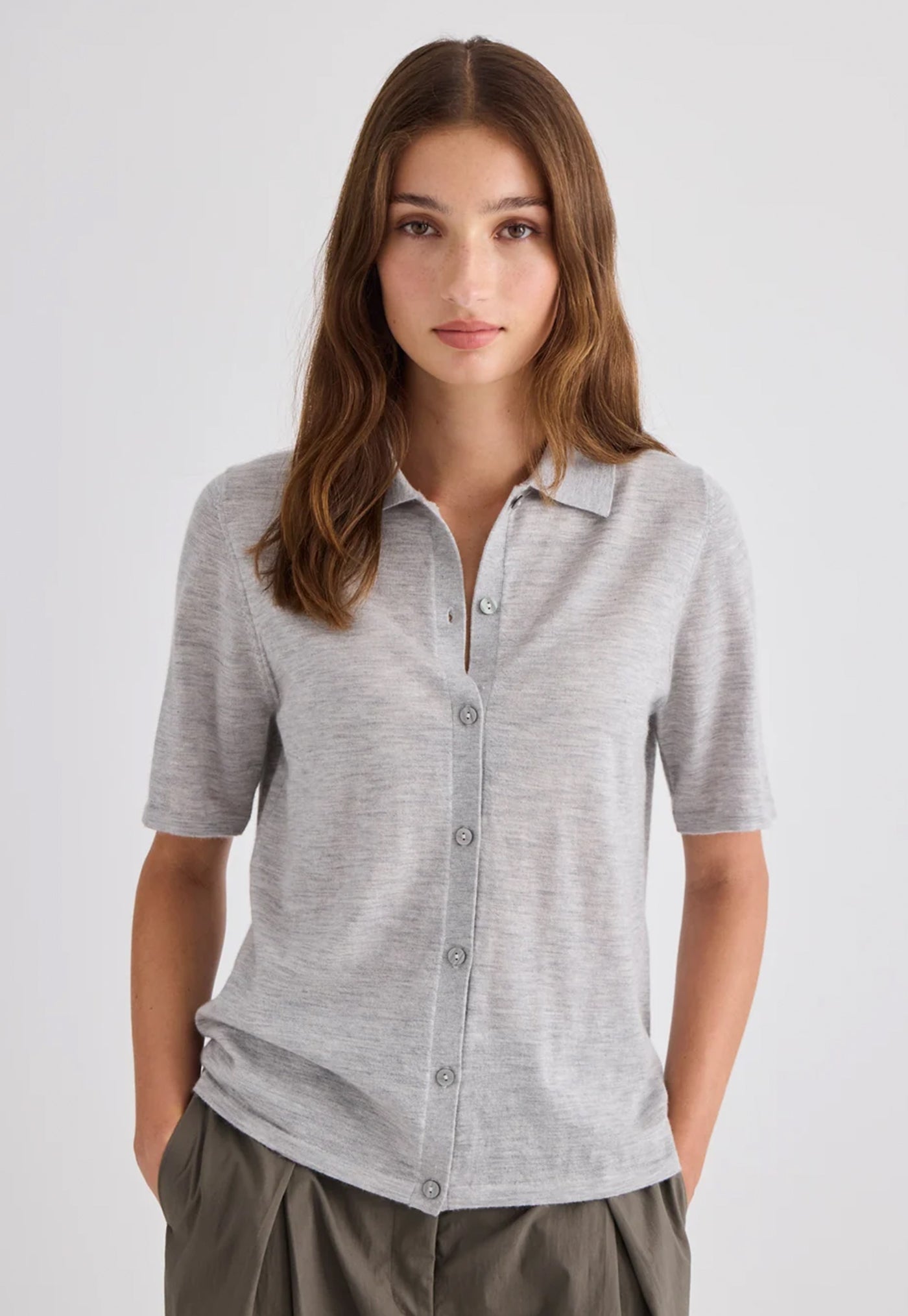 Featherlight Cashmere Shirt - Grey Marle