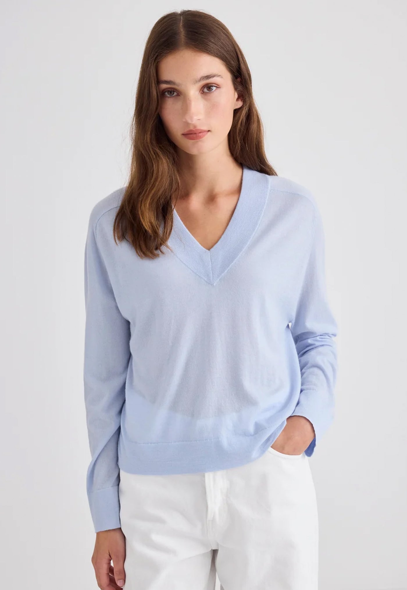 Featherlight Cashmere V-Neck - Pale Blue