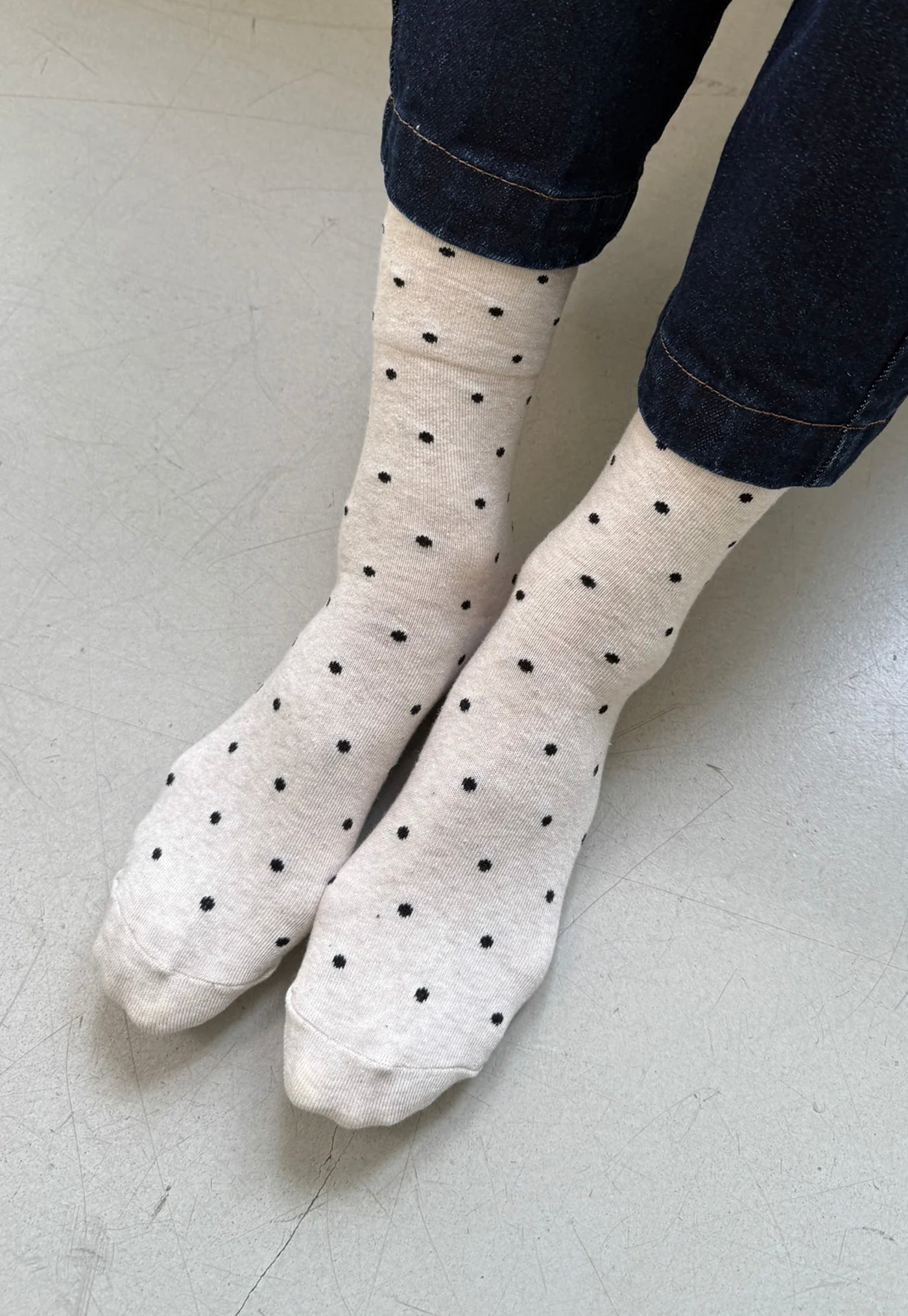 Polka Dot Sneaker Socks - Oatmeal/Black