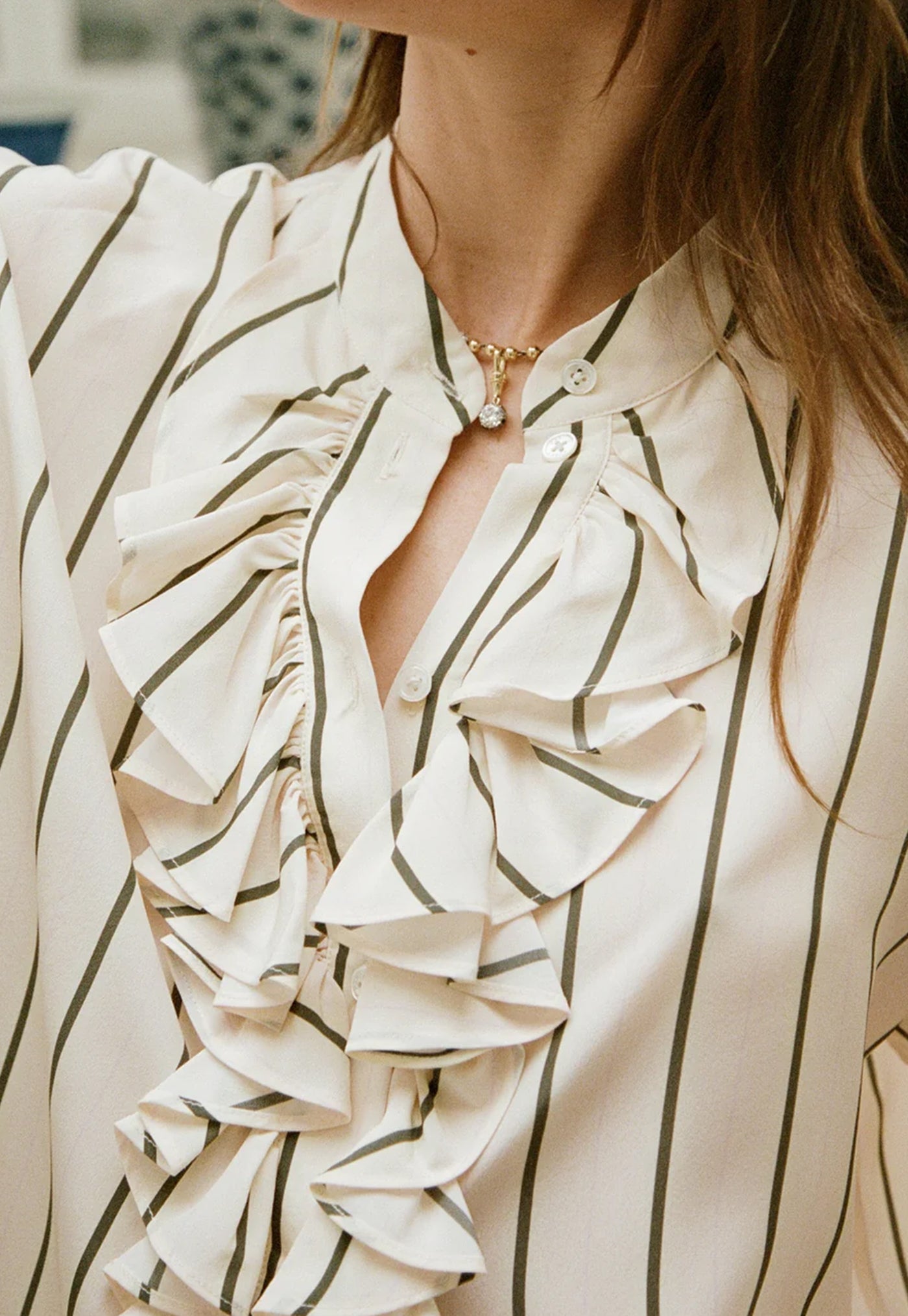 For The Frill Of It Shirt - Marshmallow & Olive Stripe