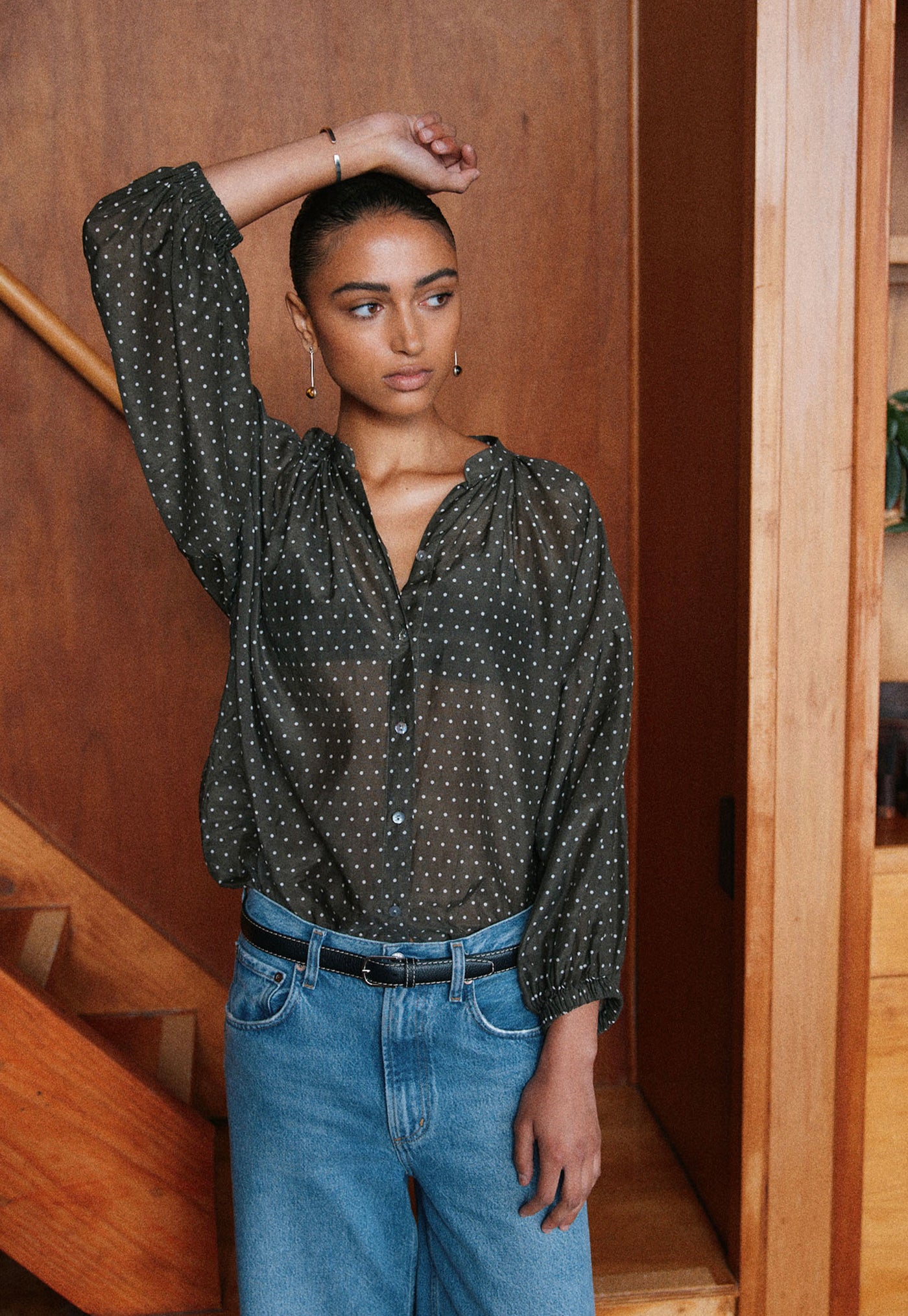 Everyday Blouse - Olive Polka Dot