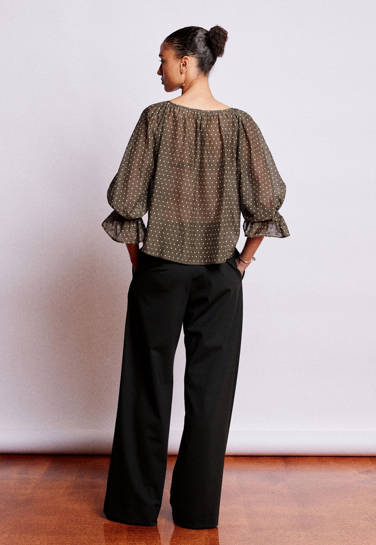 House Bon Blouse - Olive Polka Dot