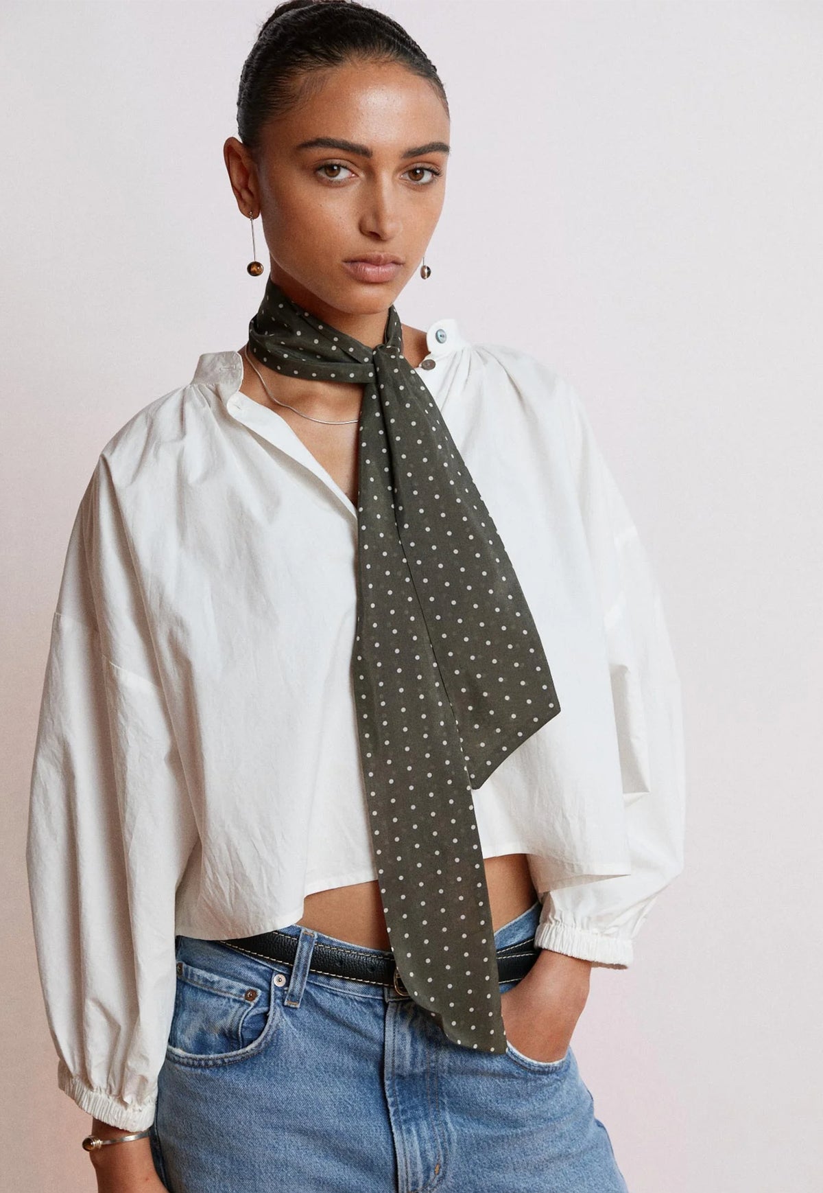 Neck Scarf - Olive Polka Dot