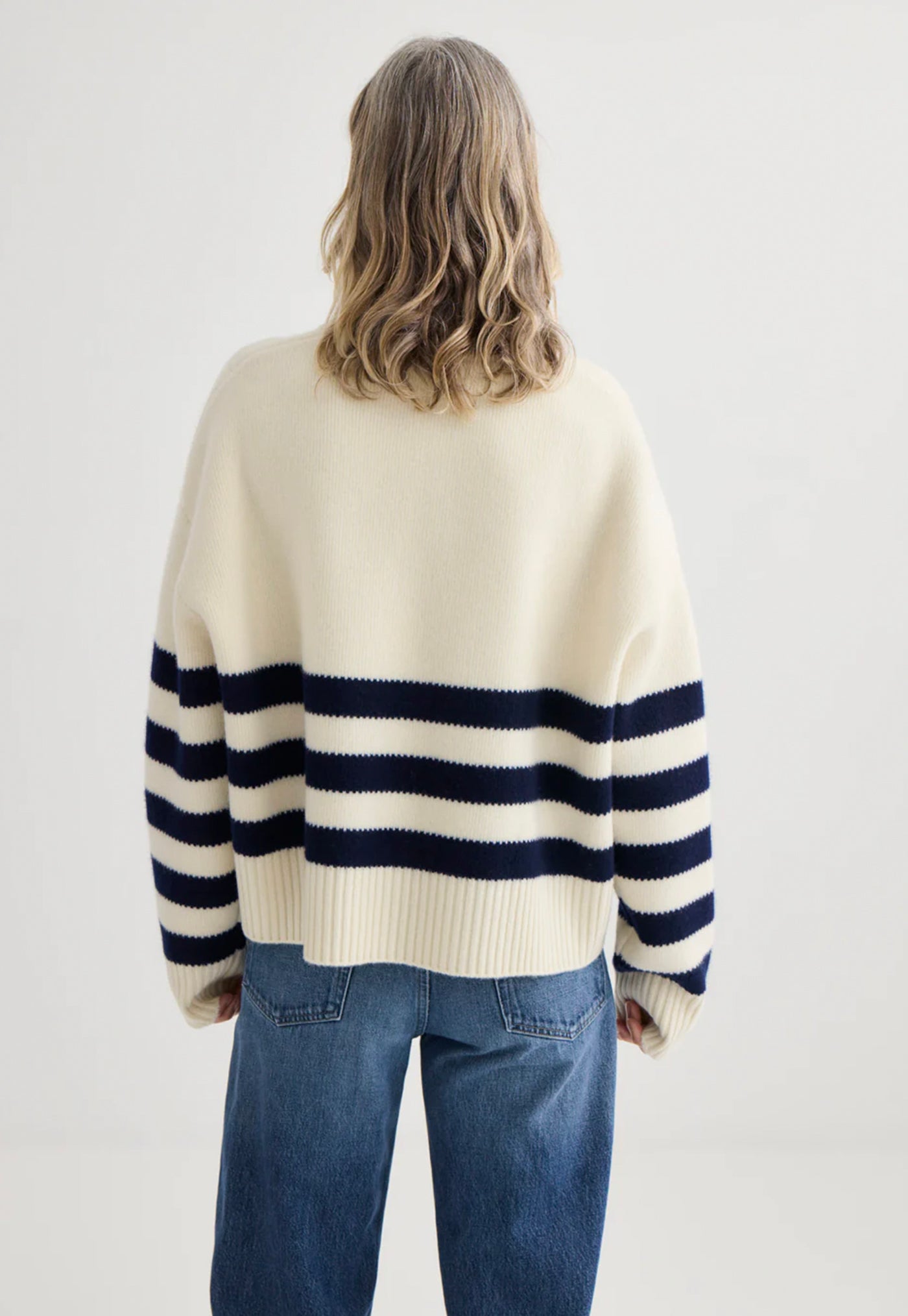 Oversized Stripe Crew - Ivory/Midnight