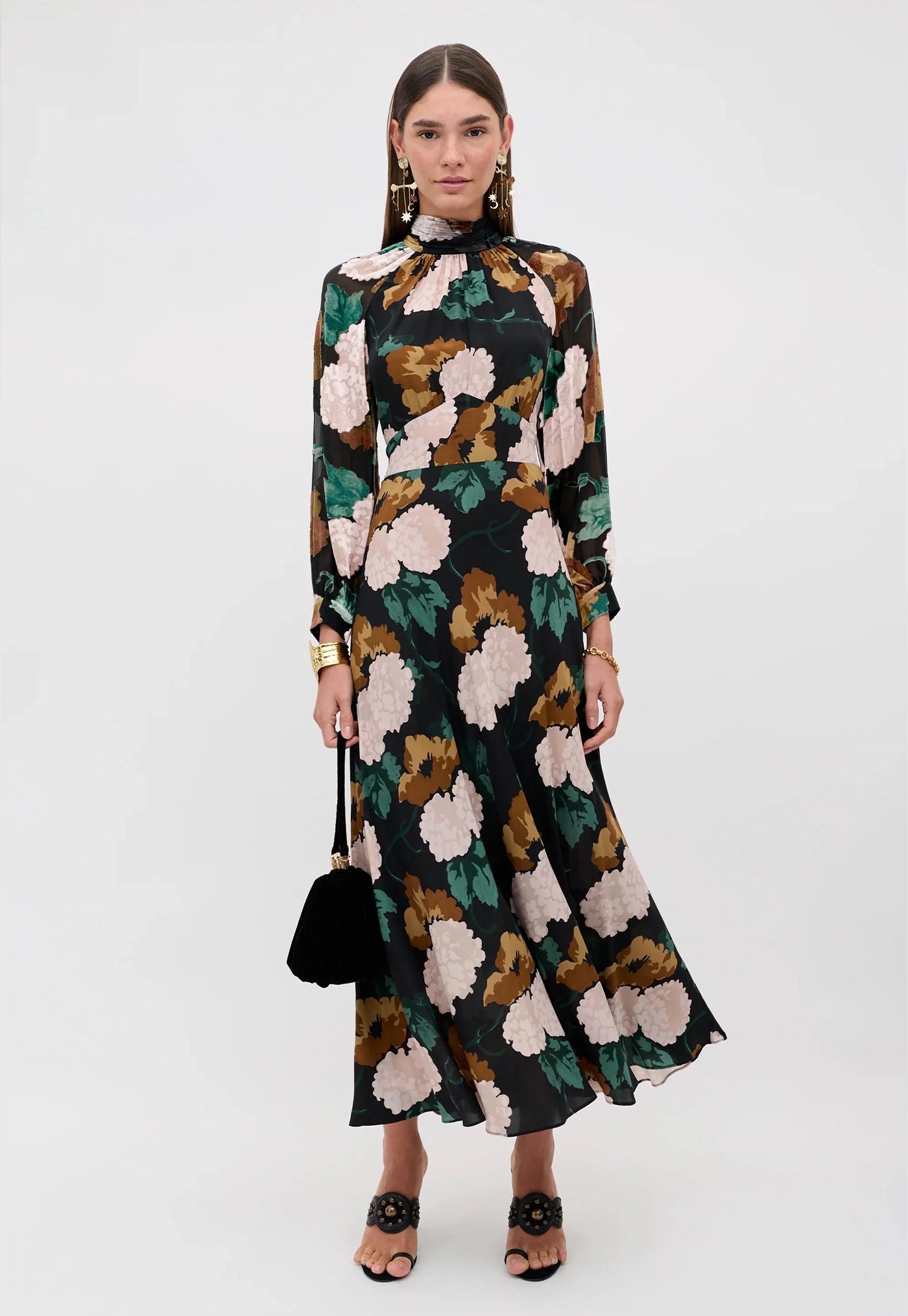 Paige Dress - Hydrangea Floral Charcoal