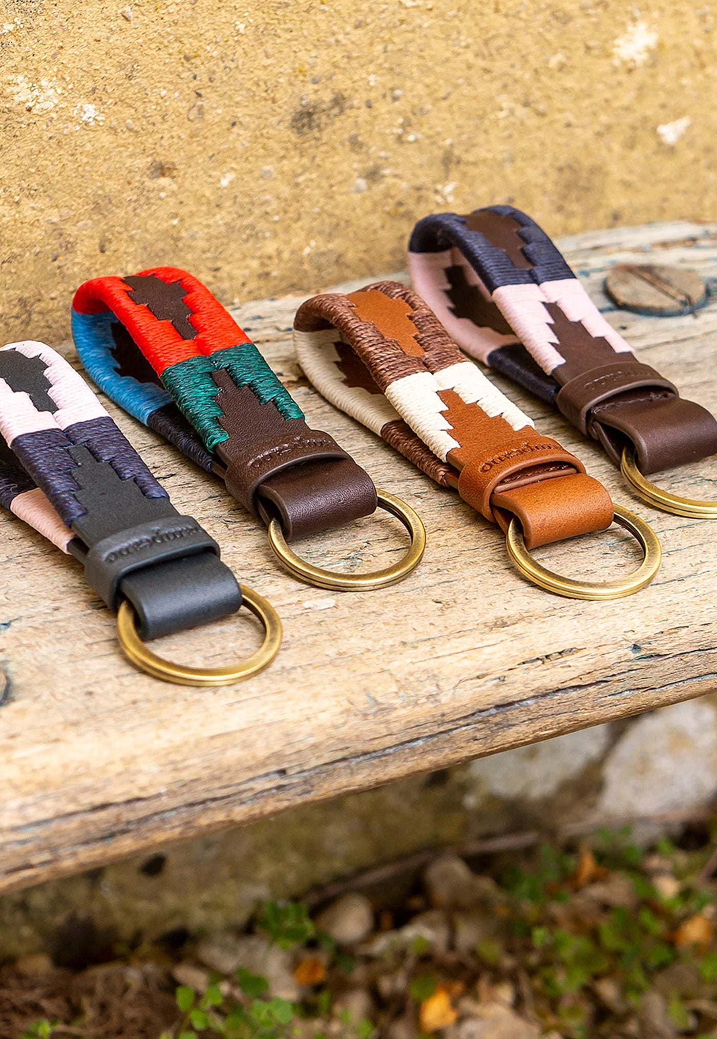 Brown Leather Charro Loop Key Ring - Multi Stitching