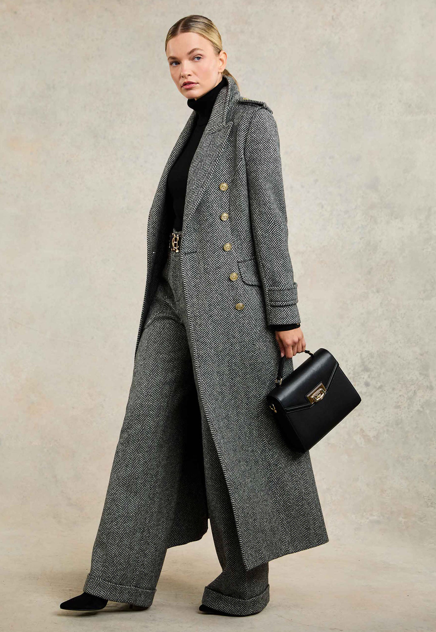 The Great Coat - Wide Tooth Black Herringbone