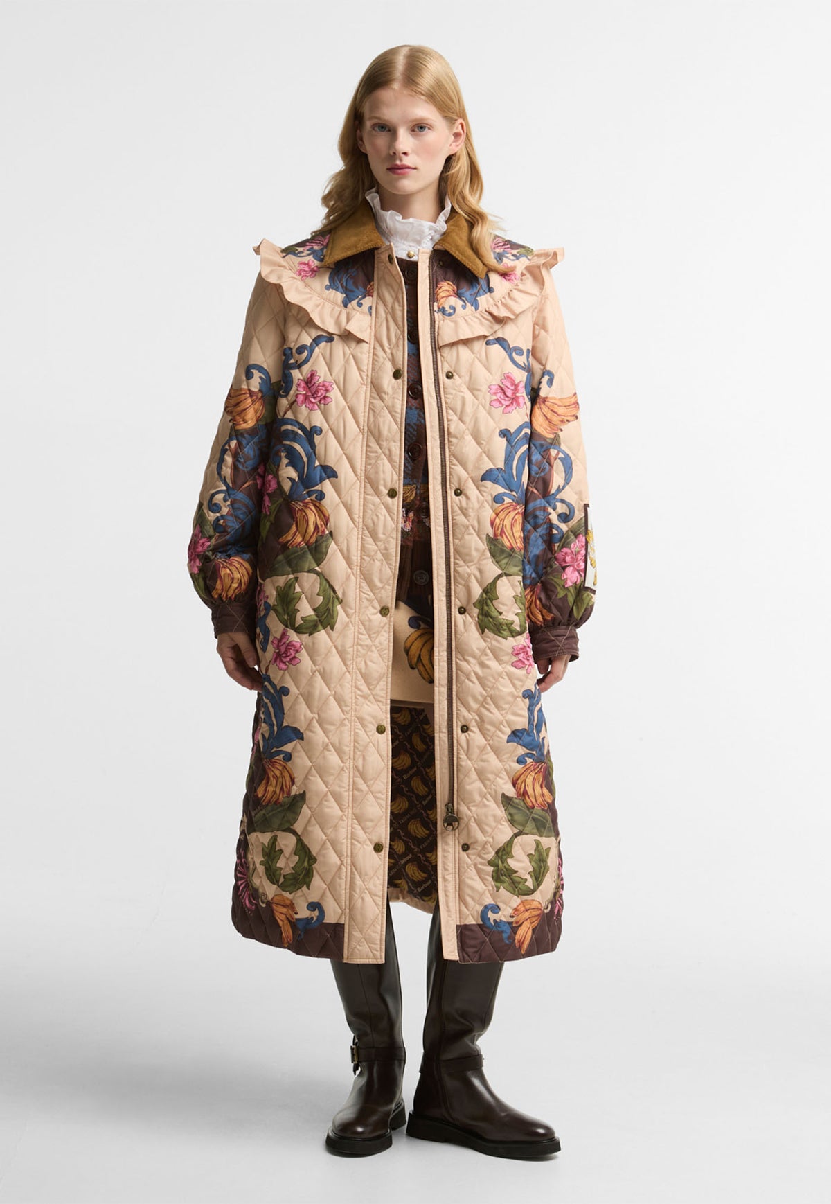 Barbour x FARM Rio Dania Longline Quilted Jacket in Bloom In Between print