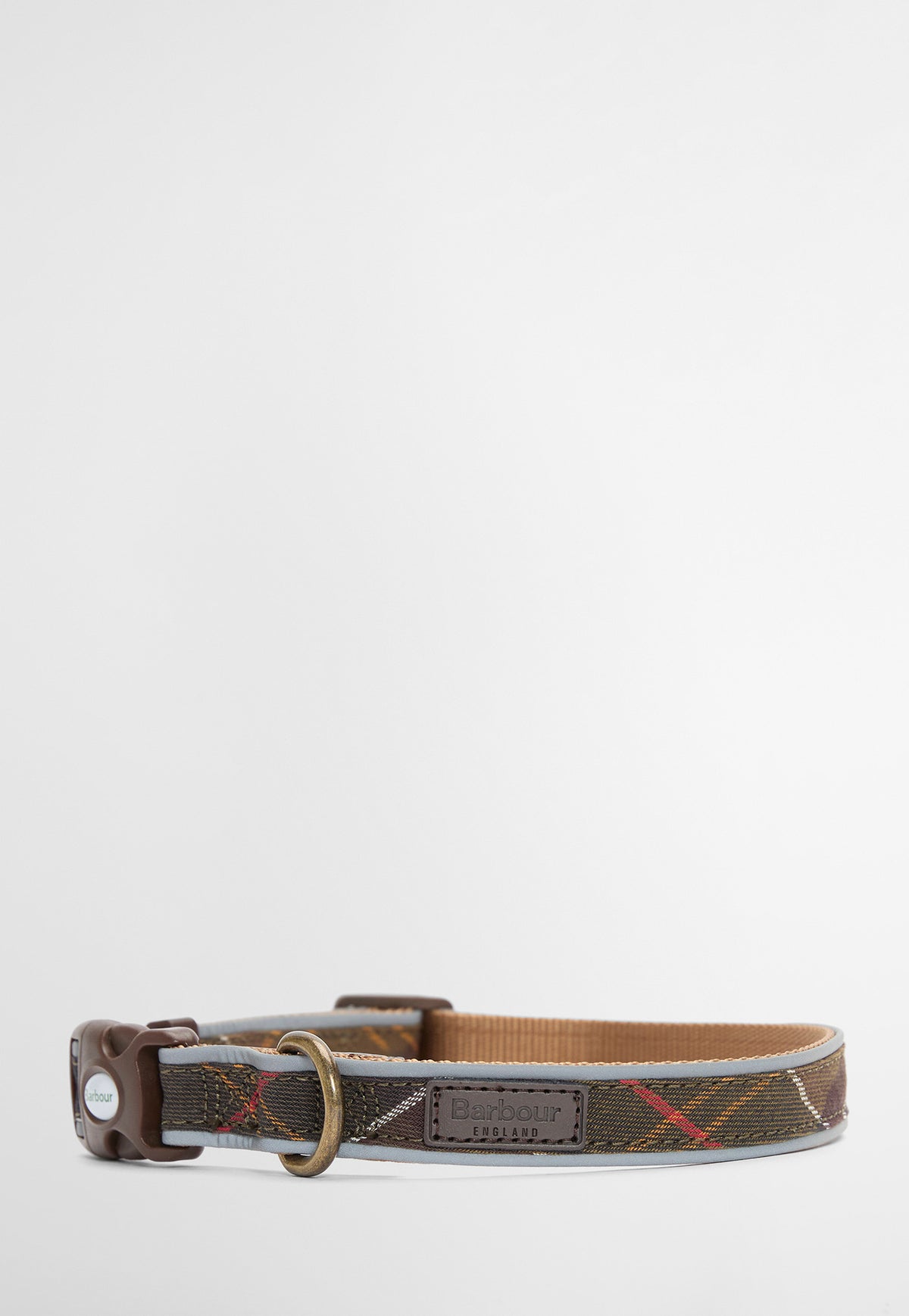 Barbour Reflective Tartan Dog Collar featuring signature tartan fabric.