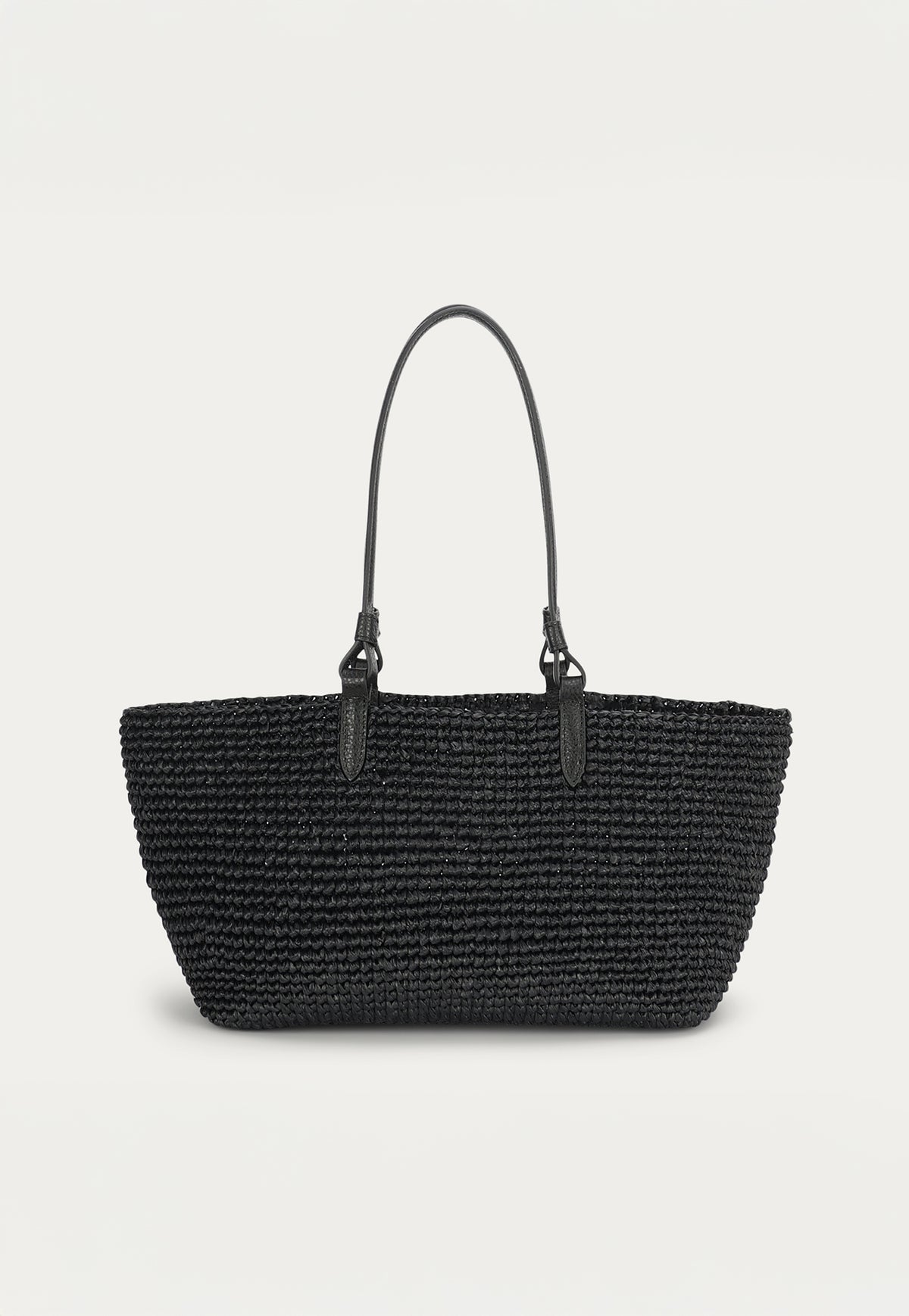 The Deadly Ponies Medium Bandit Tote in Black Raffia/Black is crafted from handwoven raffia with premium calf nappa leather detailing.