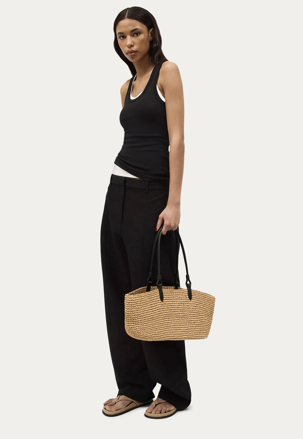 Medium Bandit Tote - Natural Raffia/Black