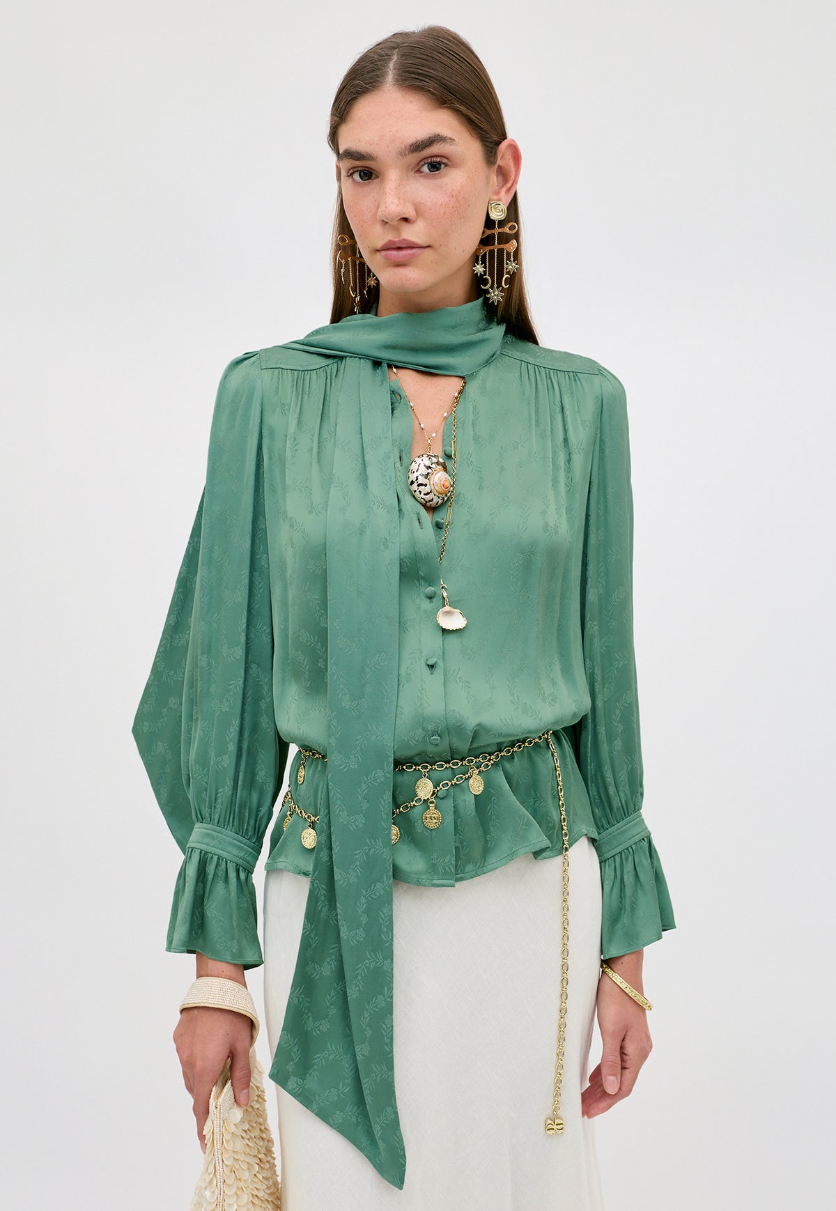 Evanora Top - Jacquard Sage Green