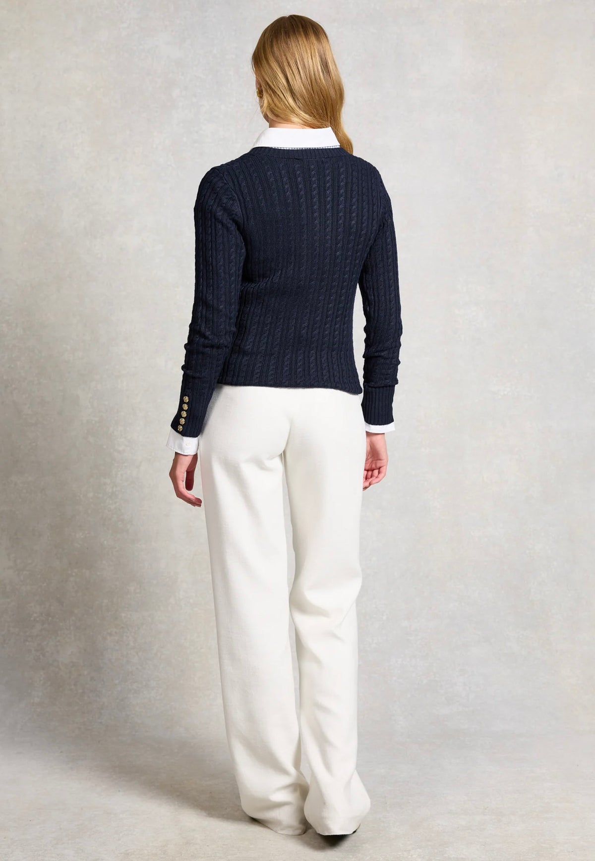 Seattle Cable V-Neck Knit - Ink Navy