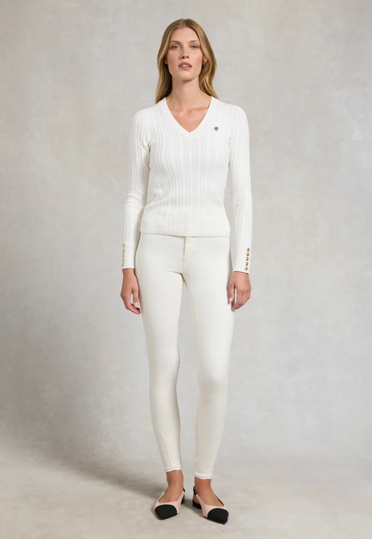 Seattle Cable V-Neck Knit - Winter White