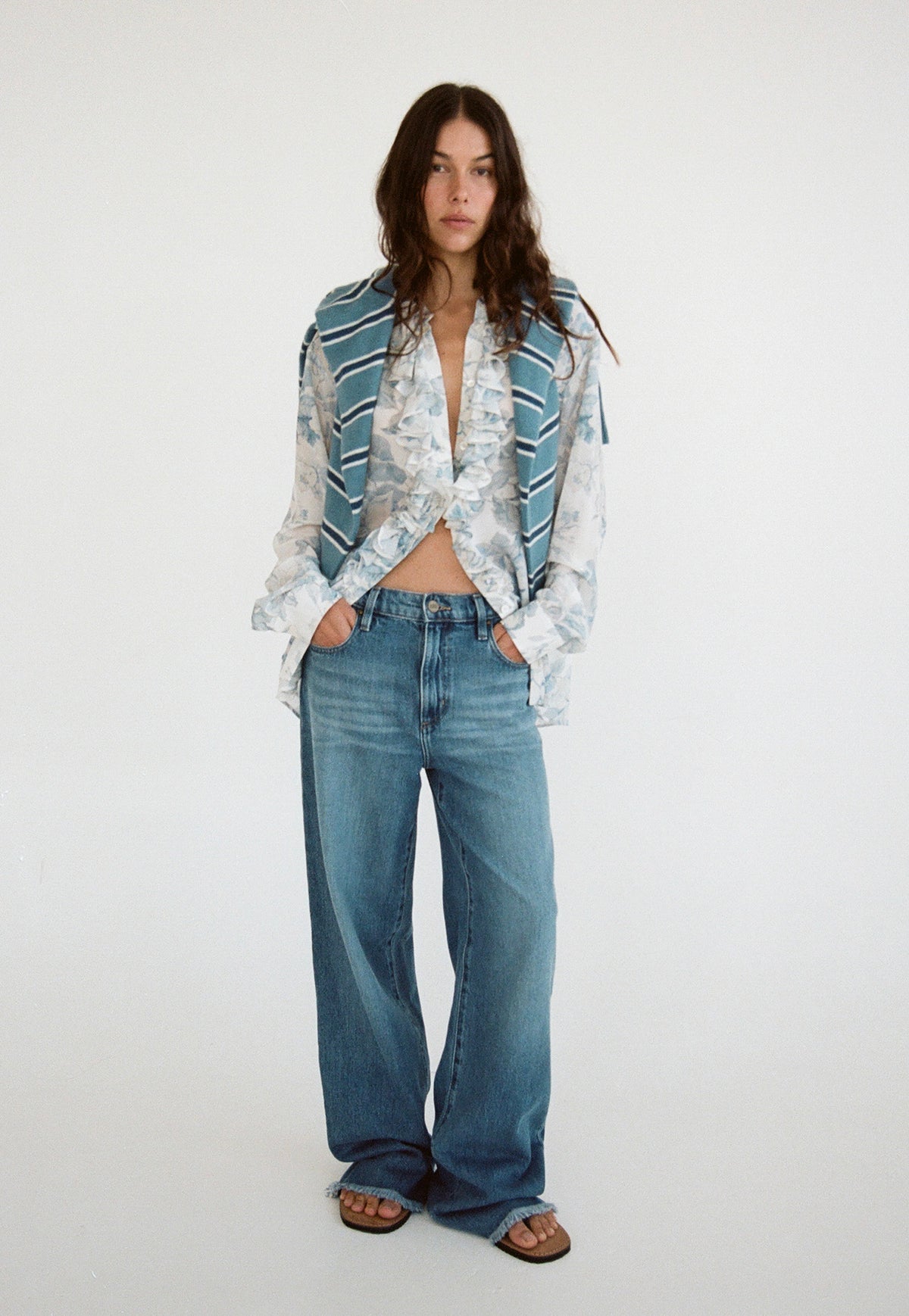 For The Frill Of It Shirt - Vintage Blue Floral