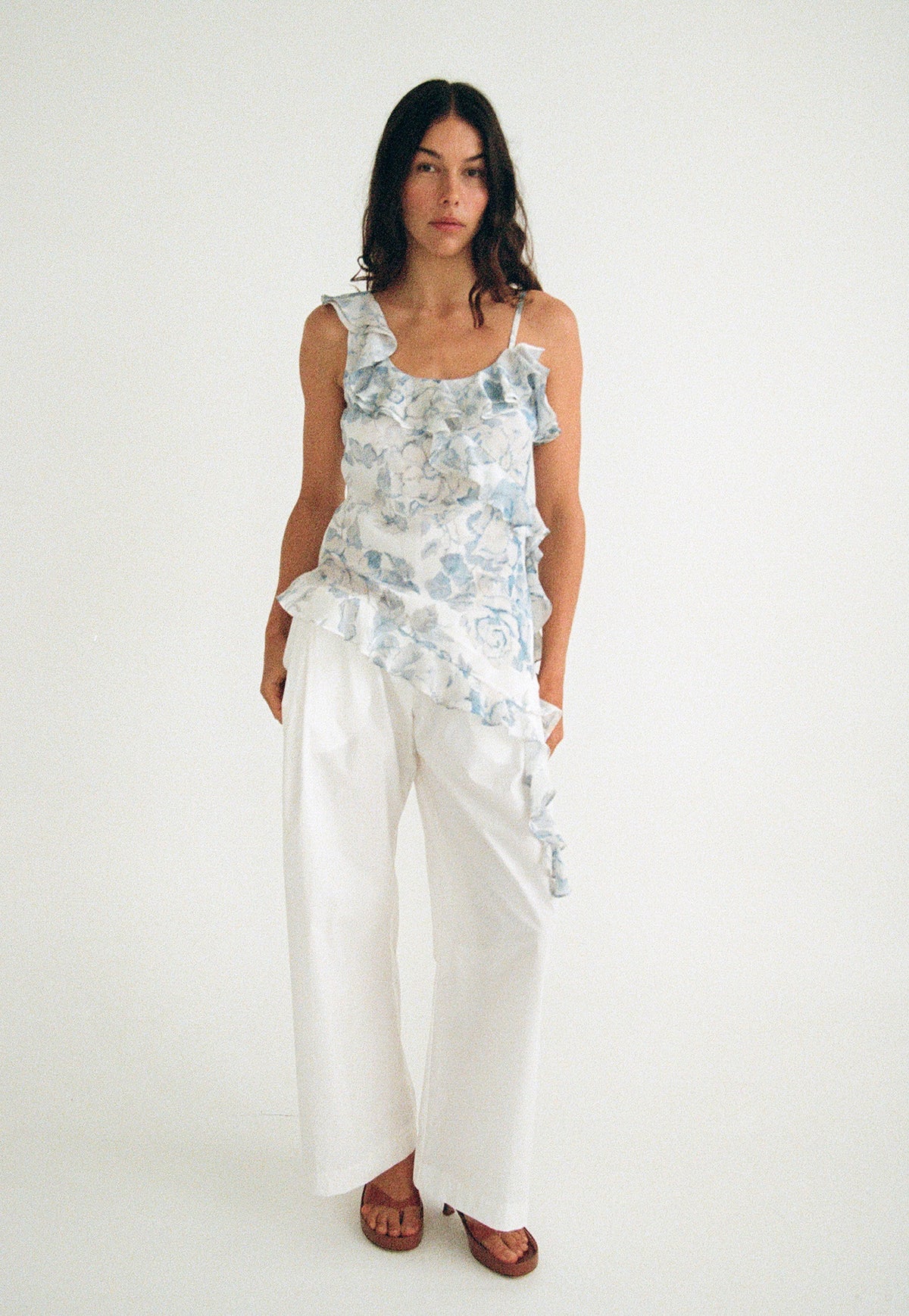 Maggie Marilyn Things Are Looking Up Elastic Waist Pant in White, structured organic cotton wide-leg trousers with concealed elasticated waistband.