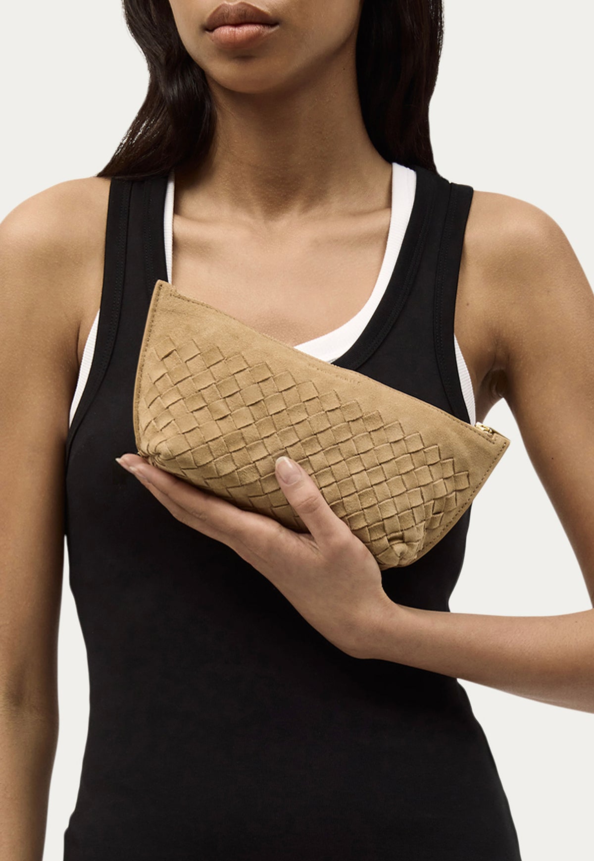 Medium Poucher - Oat Woven Suede