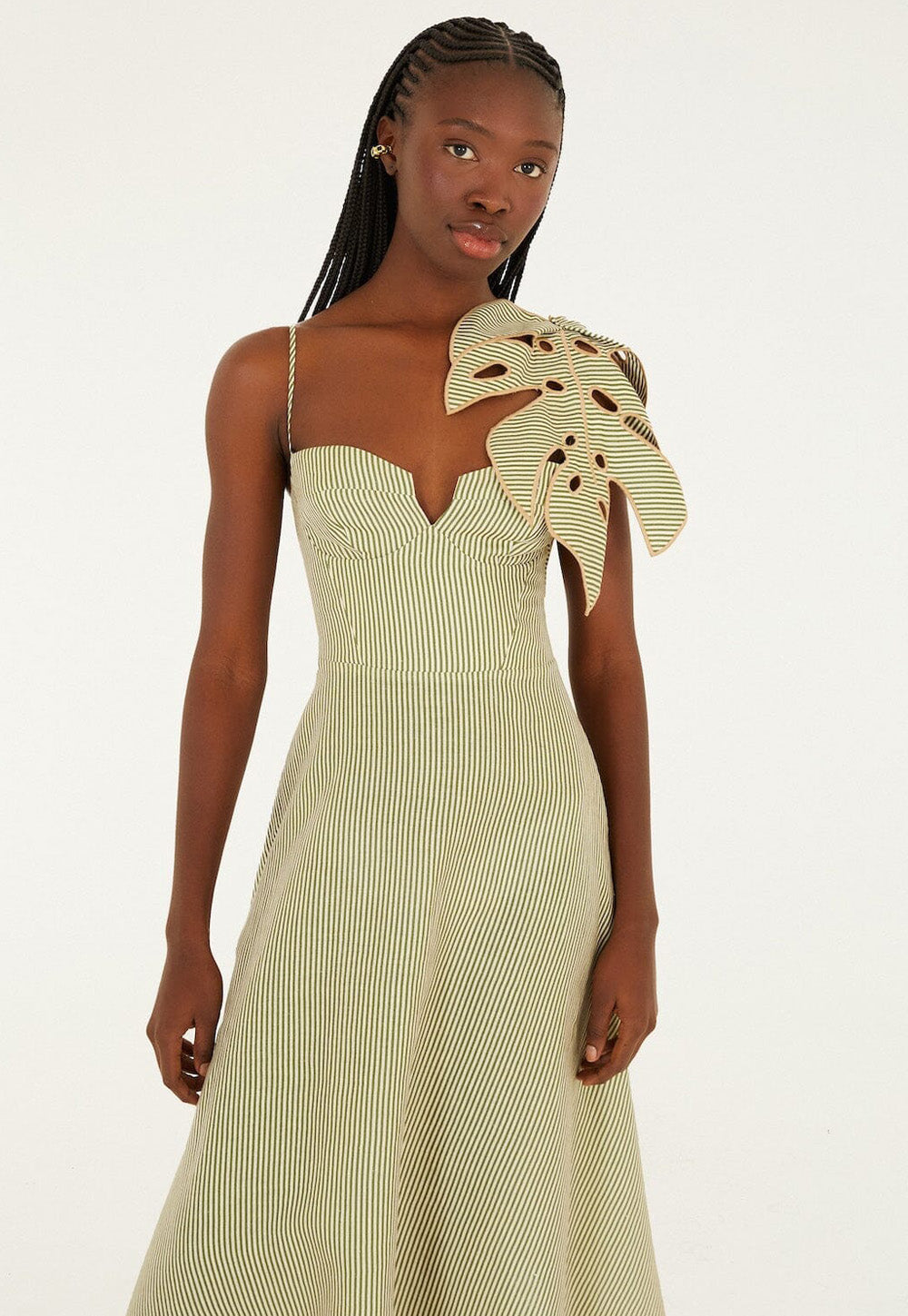 Green Monstera Leaf Sleeveless Dress - Green
