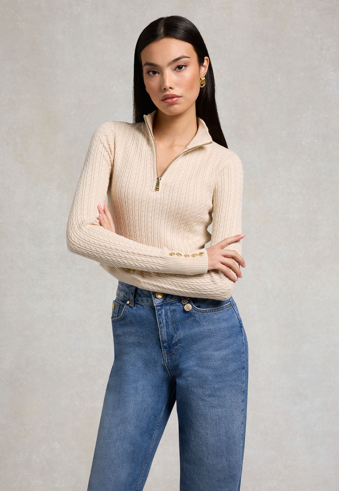 Ava Quarter Zip Knit - Almond