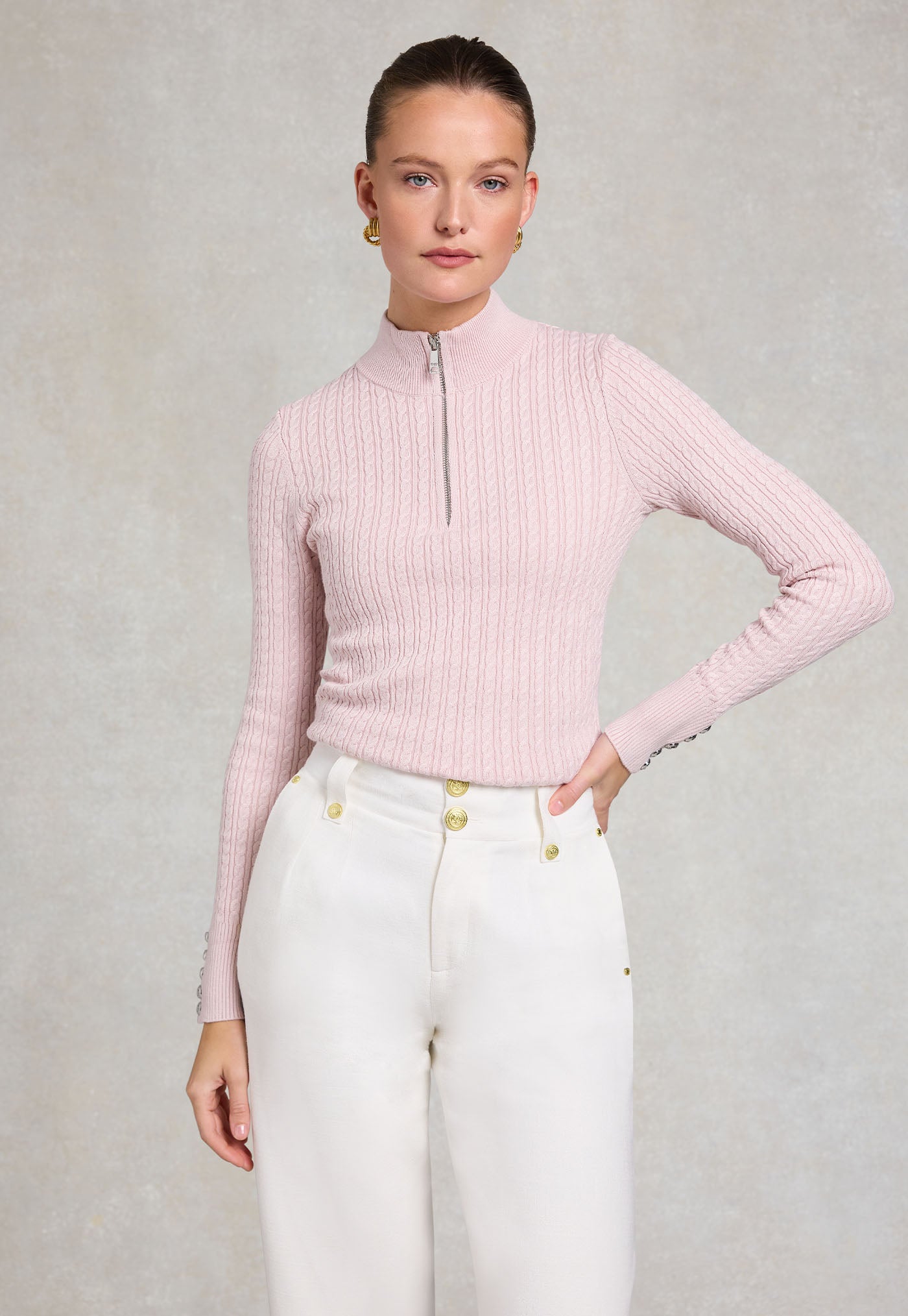 Ava Quarter Zip Knit - Soft Pink