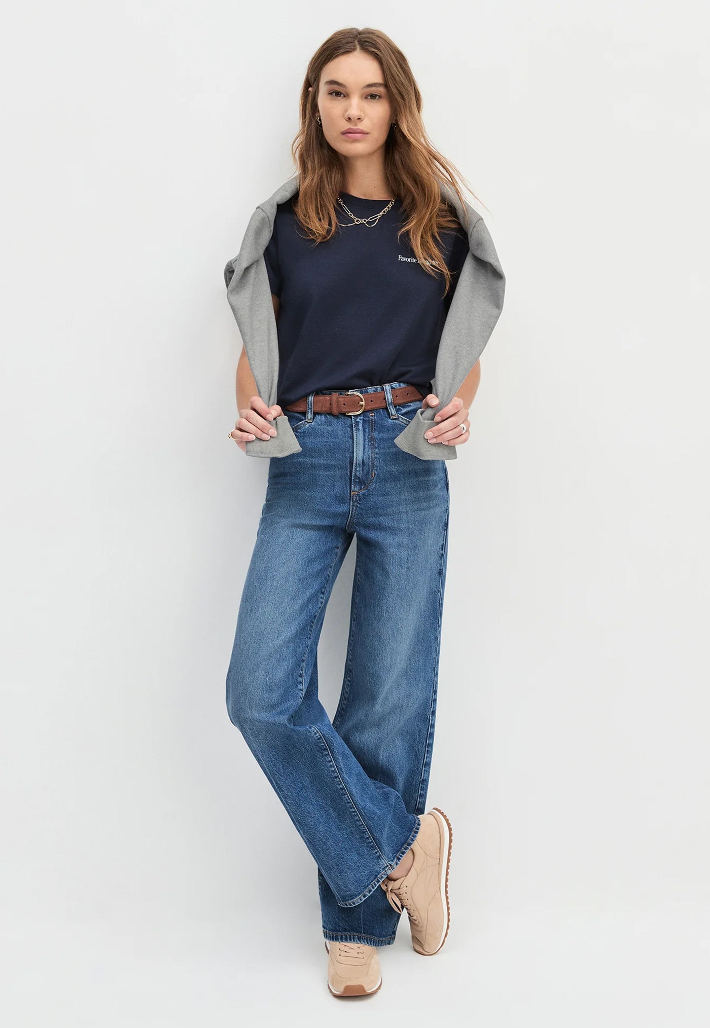 Cropped Logo Tee - Navy/Gardenia
