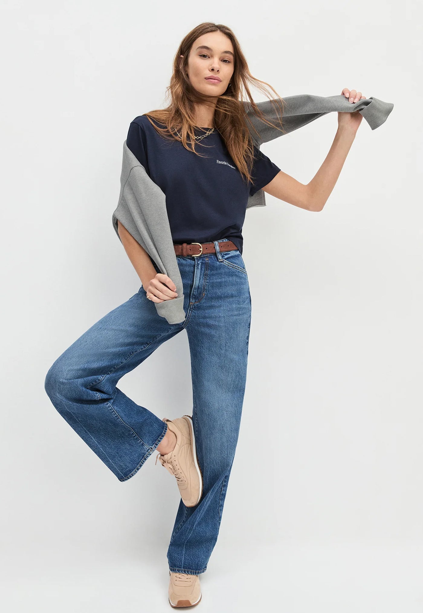 Cropped Logo Tee - Navy/Gardenia
