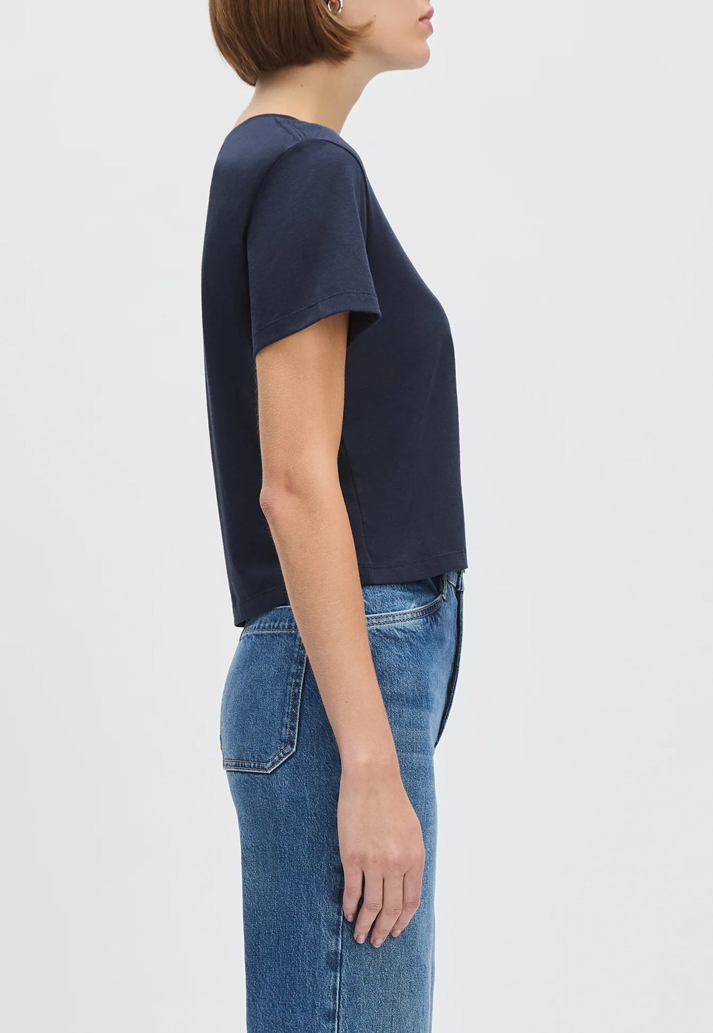 Cropped Logo Tee - Navy/Gardenia