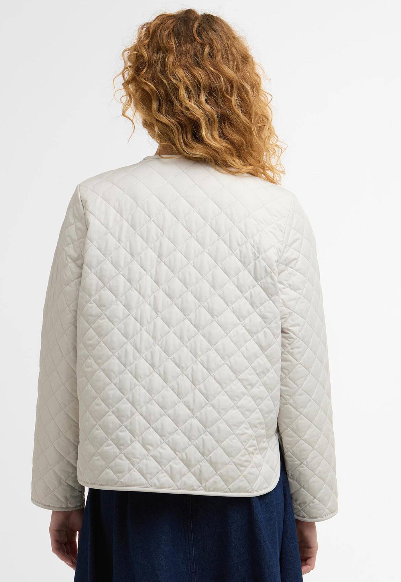 Cashel Collarless Quilted Jacket - Mist/Navy Tartan