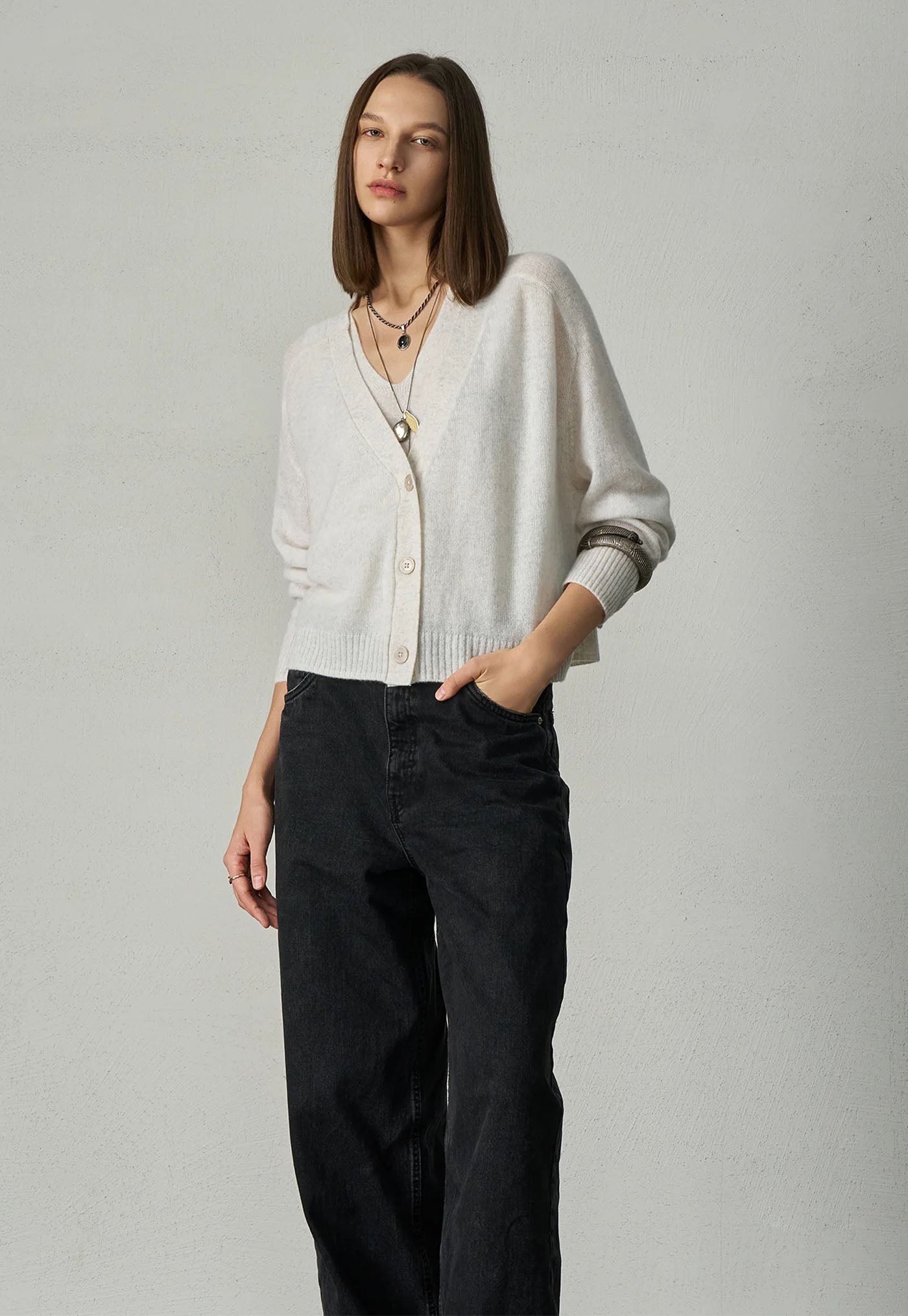 N.145 Cashmere Seam Detail Cardi - Terry