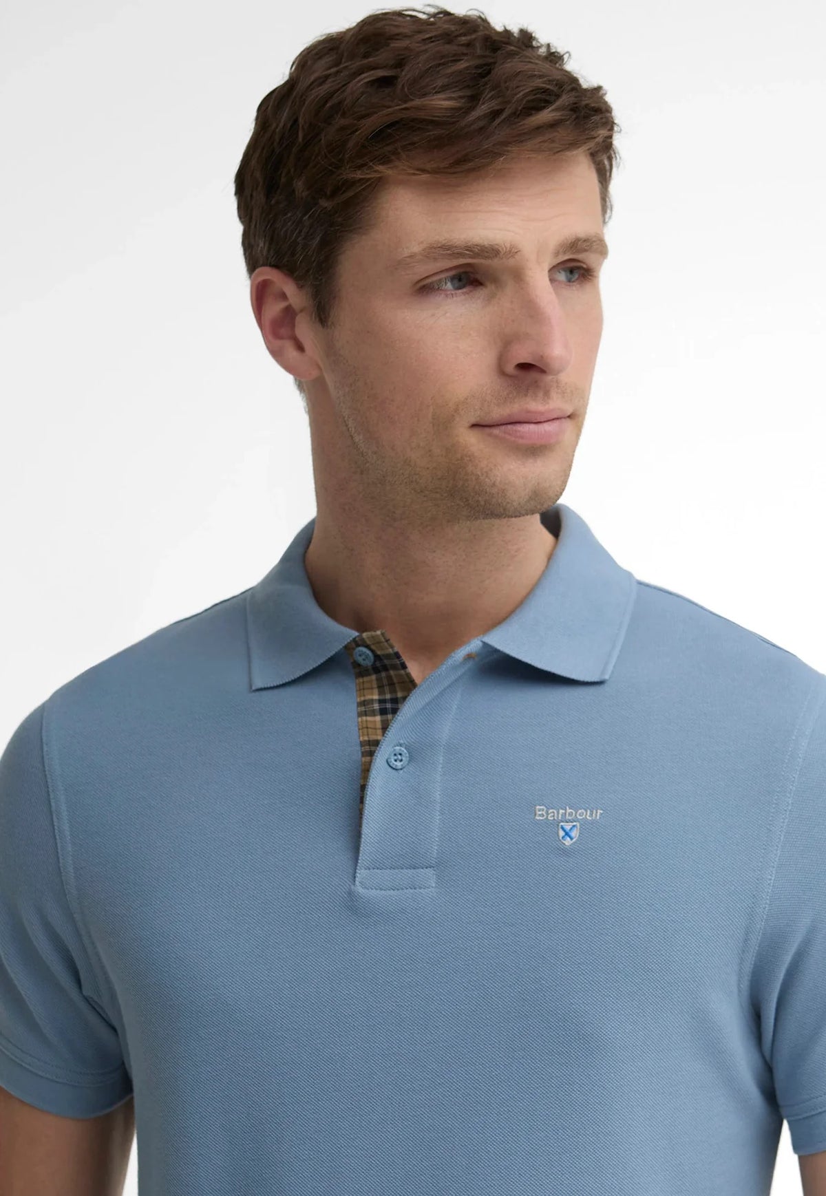Men's Tartan Pique Polo Shirt - Tarn Blue