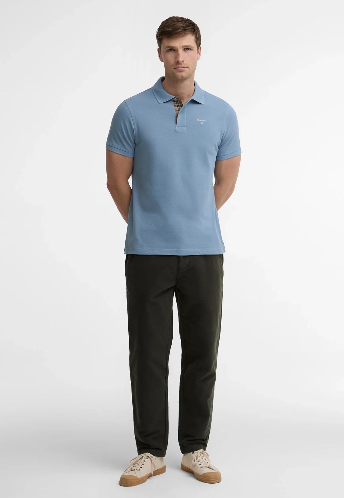 Men's Tartan Pique Polo Shirt - Tarn Blue