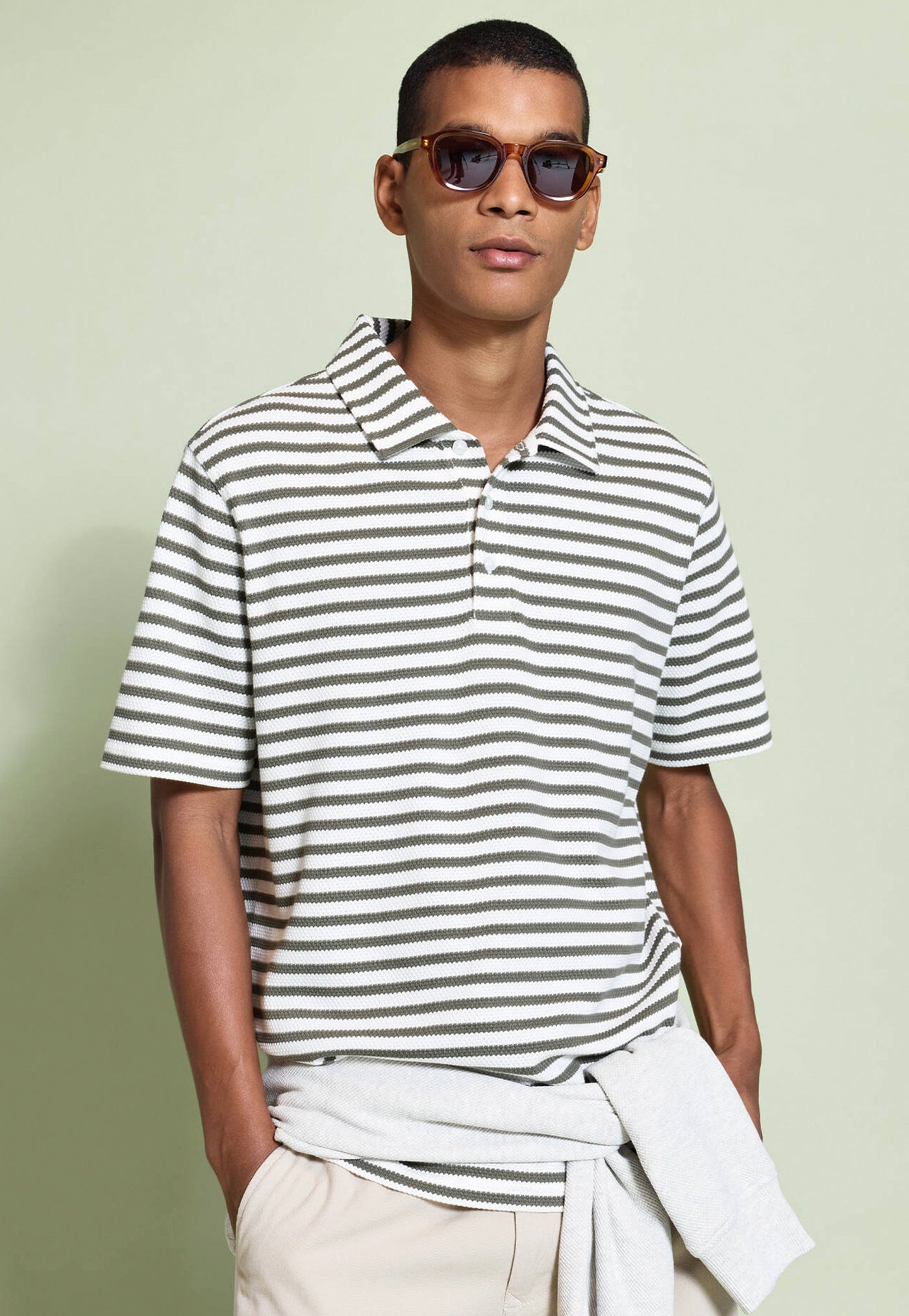 Farlam Striped Tailored Polo Shirt - Whisper White