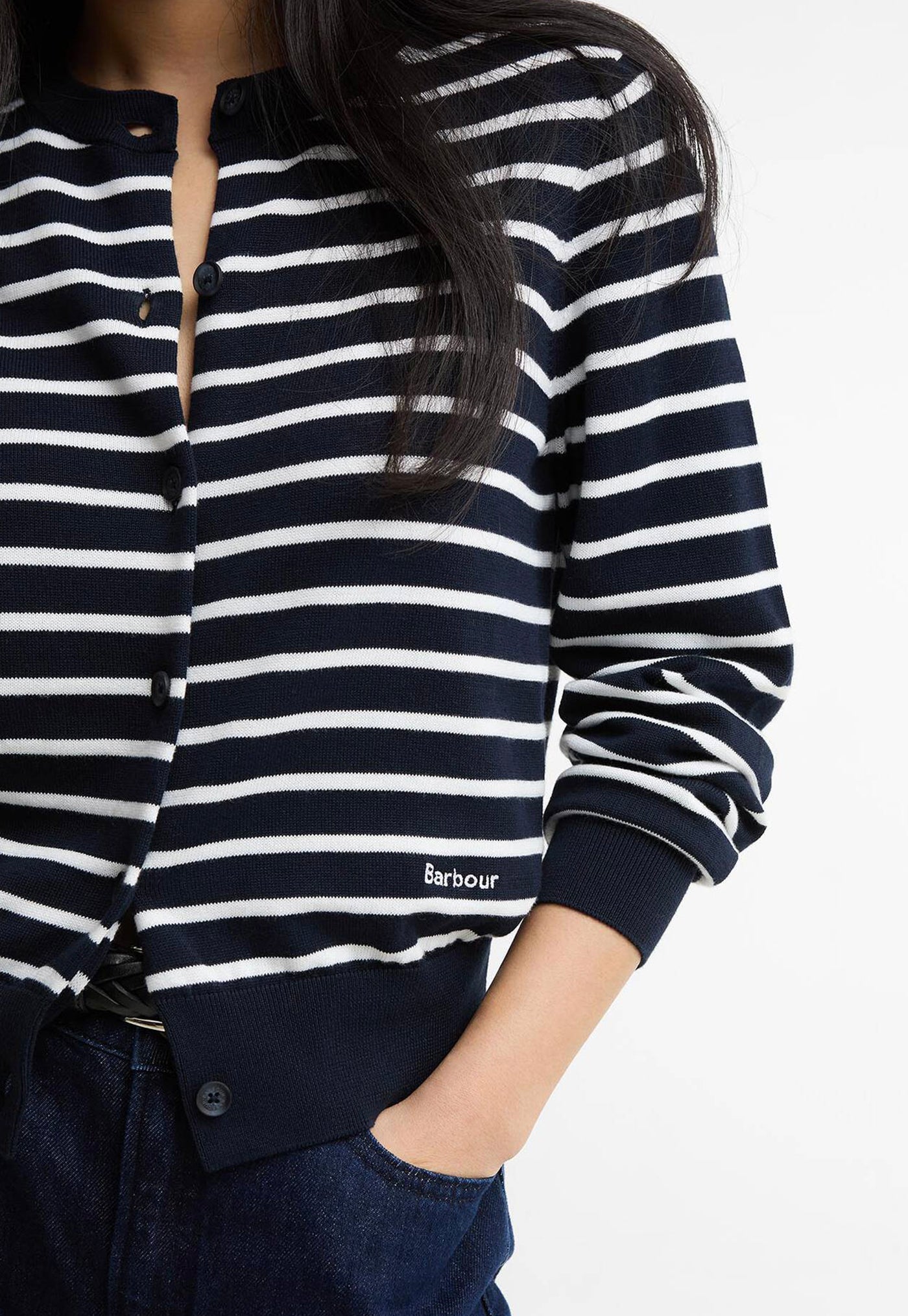 Baiton Knitted Cardigan - Dark Navy Stripe