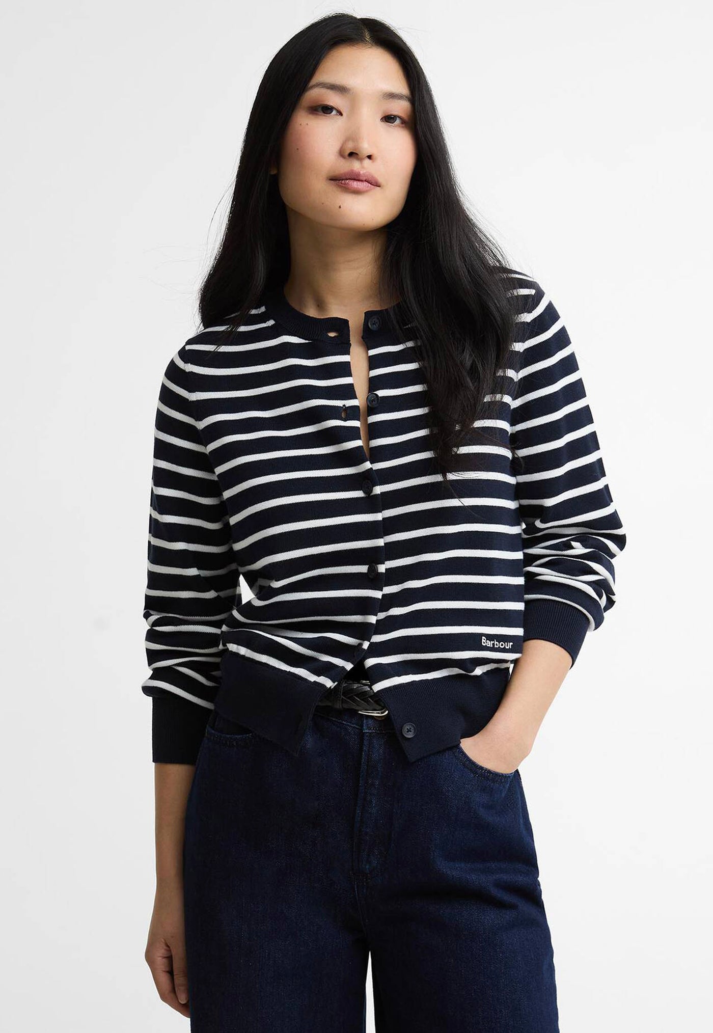 Baiton Knitted Cardigan - Dark Navy Stripe