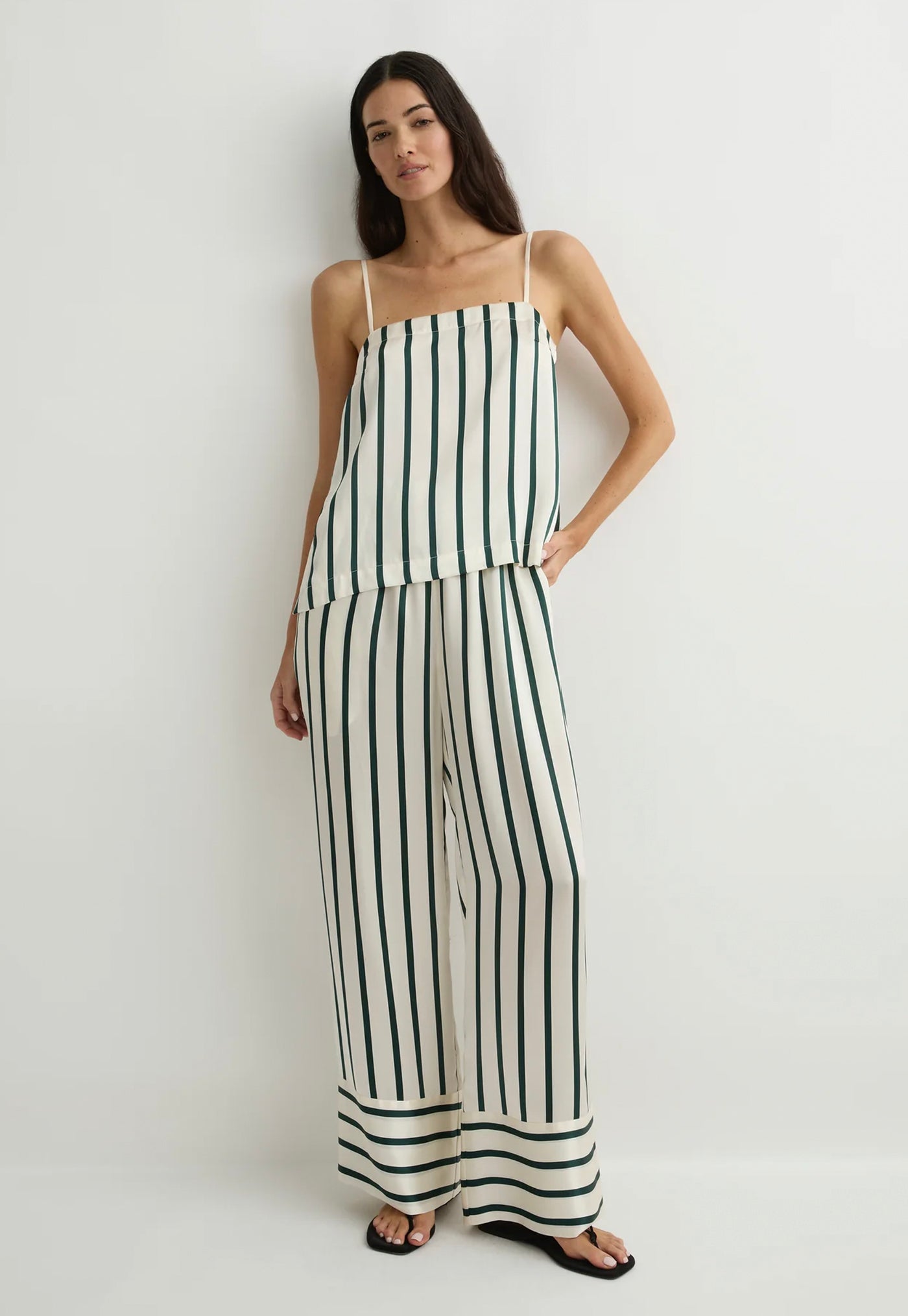 Cannes Silk Pant - Forest Stripe