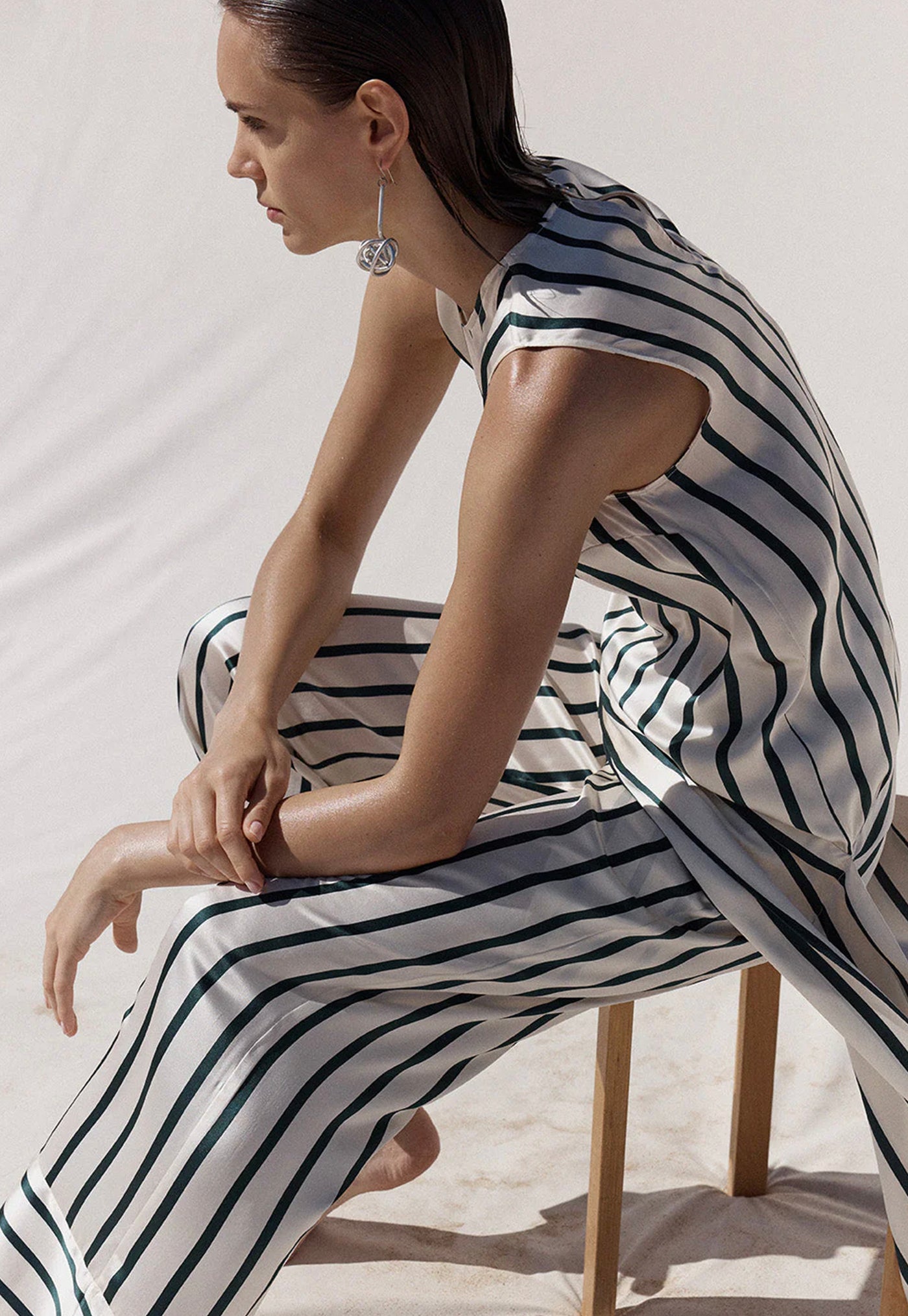 Cannes Silk Pant - Forest Stripe