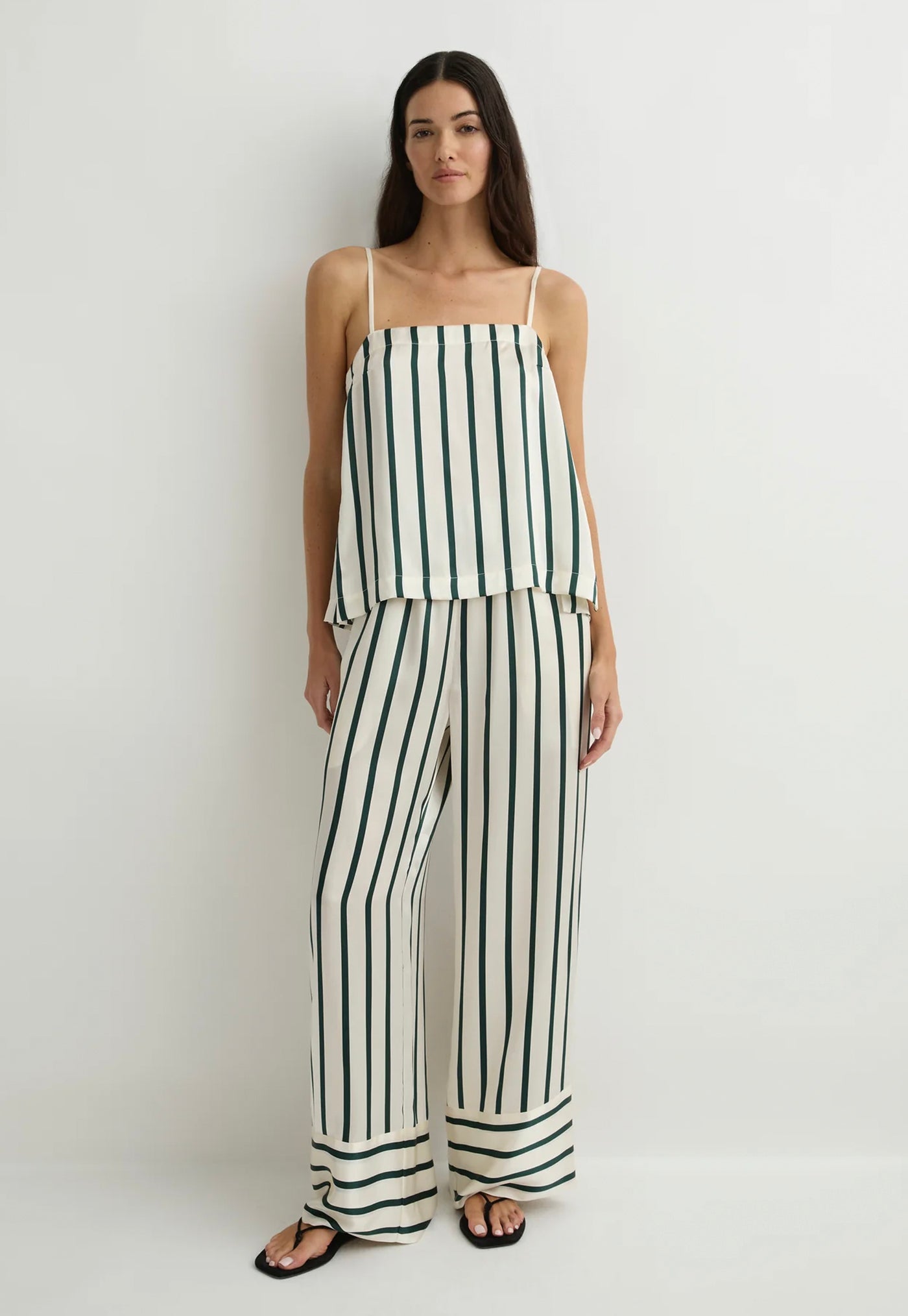 Cannes Silk Pant - Forest Stripe
