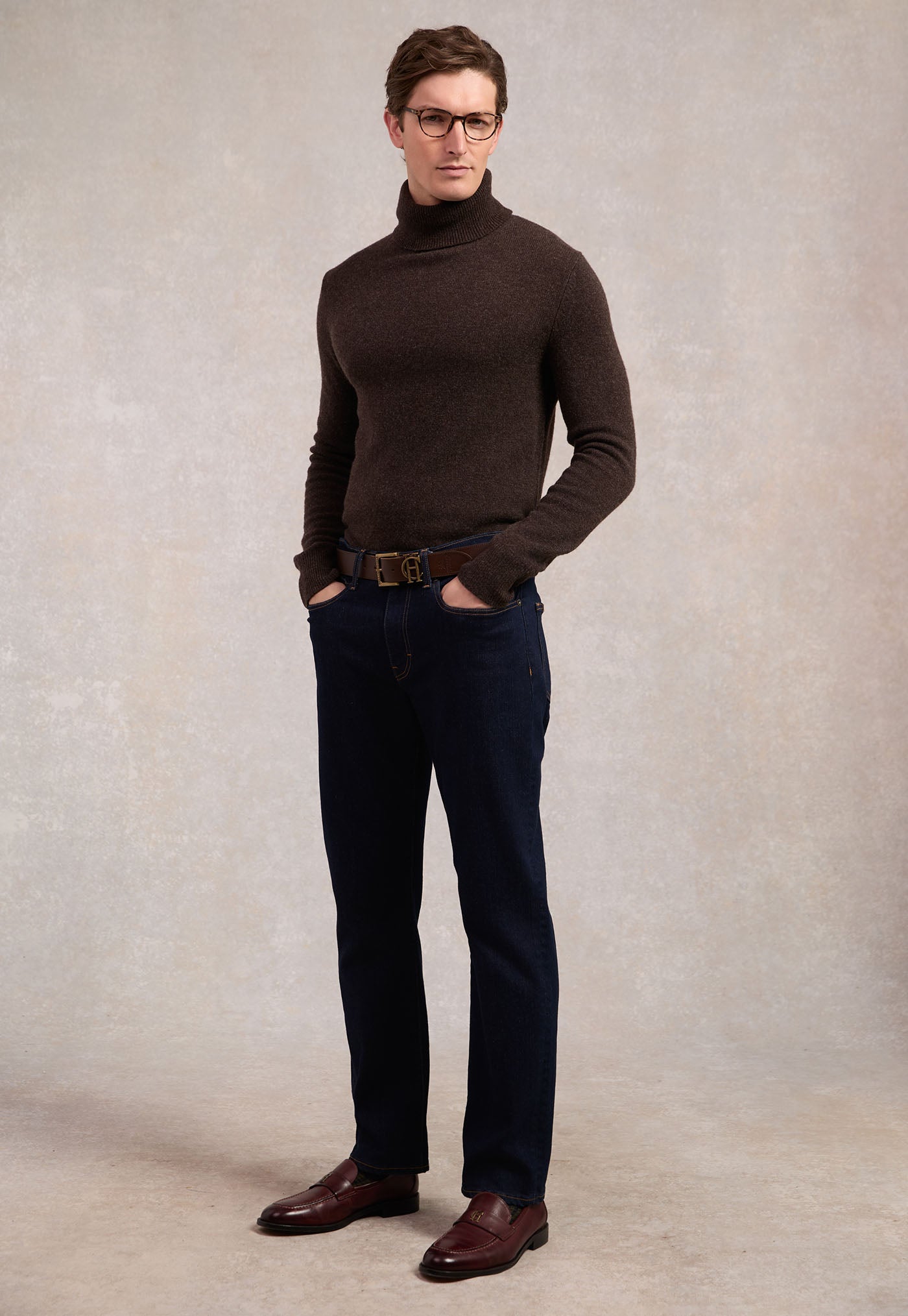 Men's Byron Roll Neck Knit - Chocolate