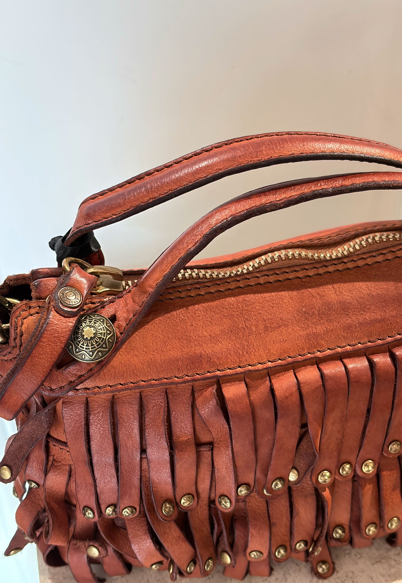 Melissa Fringe Studded Bag - Cognac