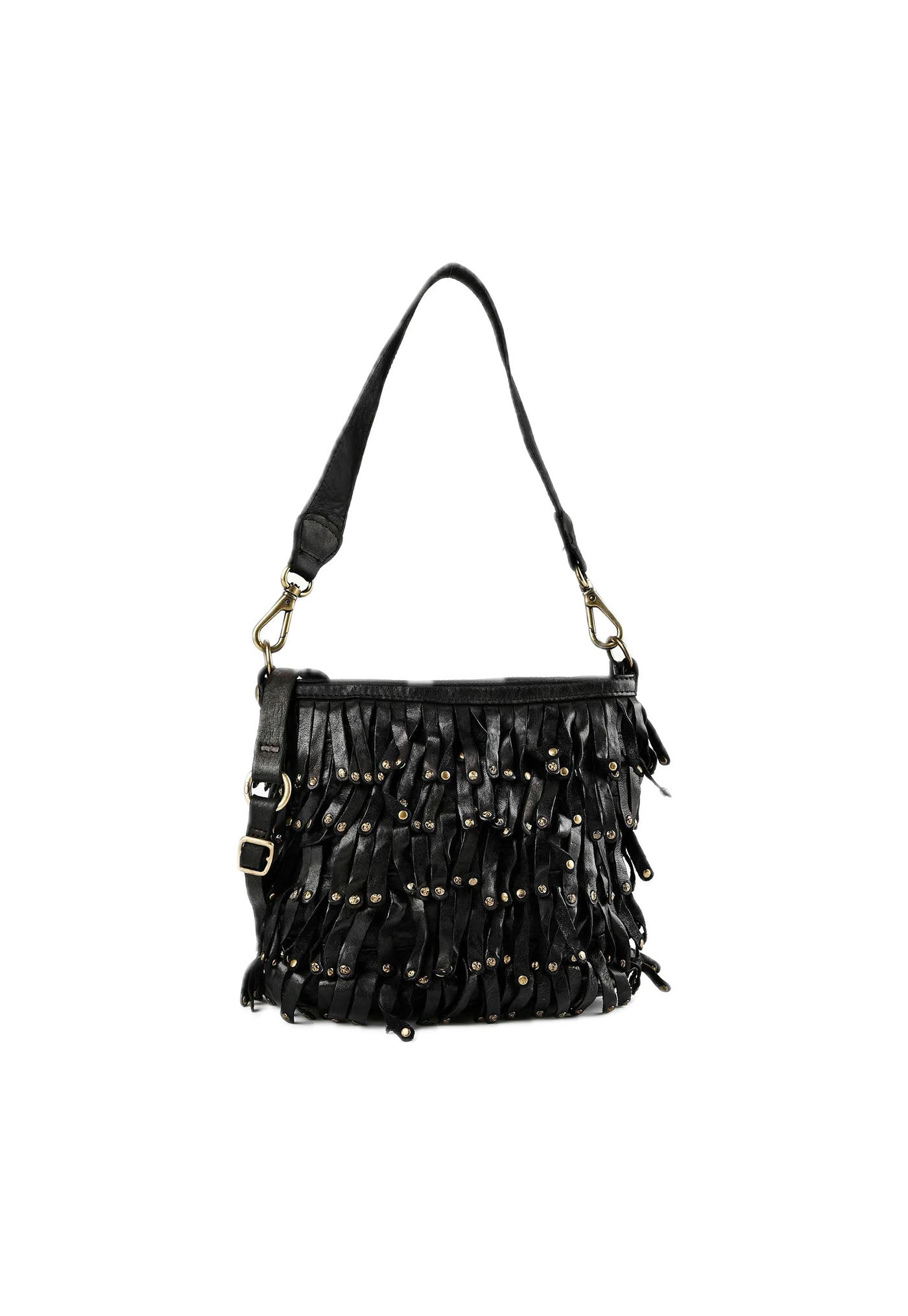 Paloma Fringed Bucket Bag - Black
