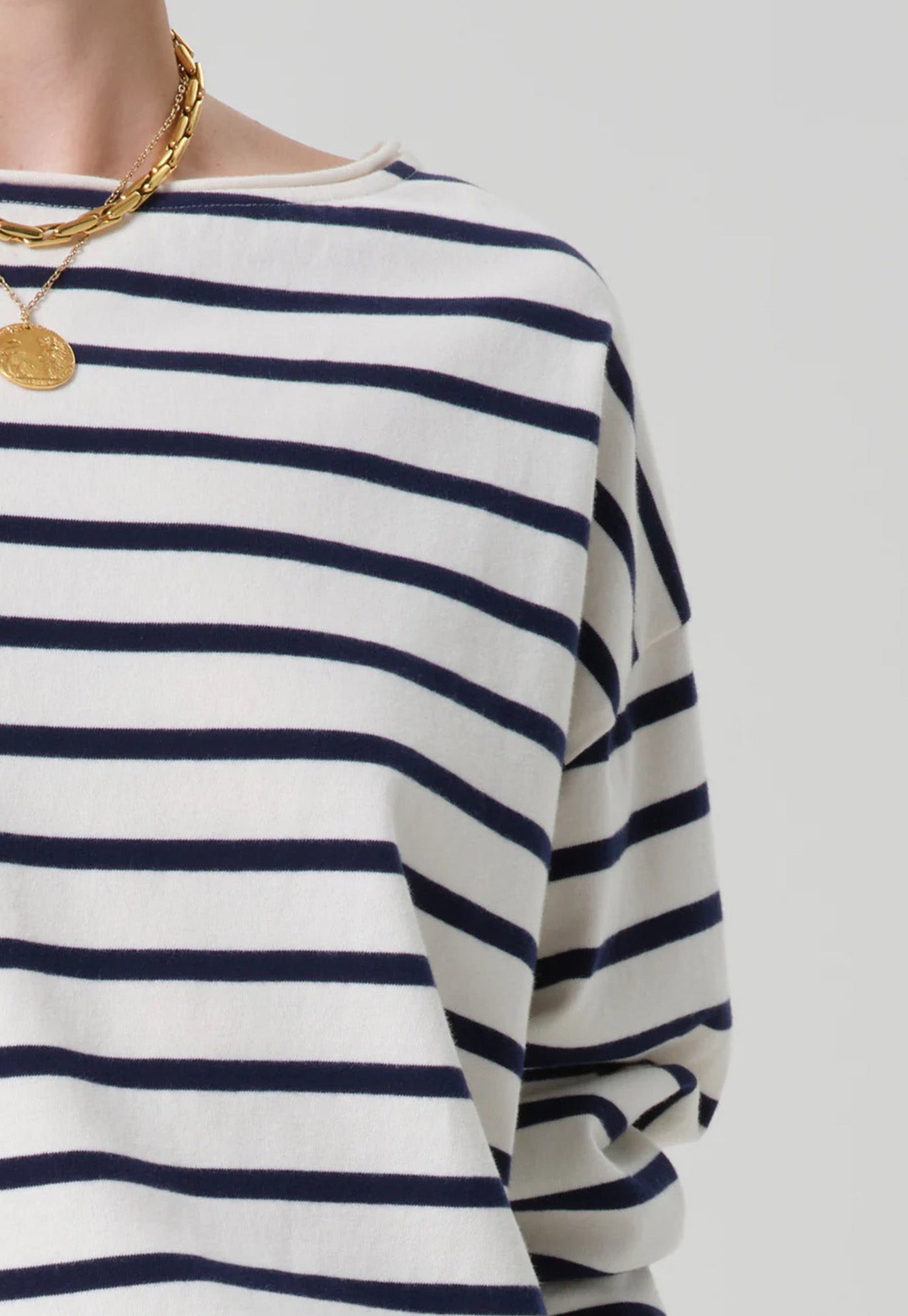 Boat Neck Long Sleeve Tee - Marine Stripe