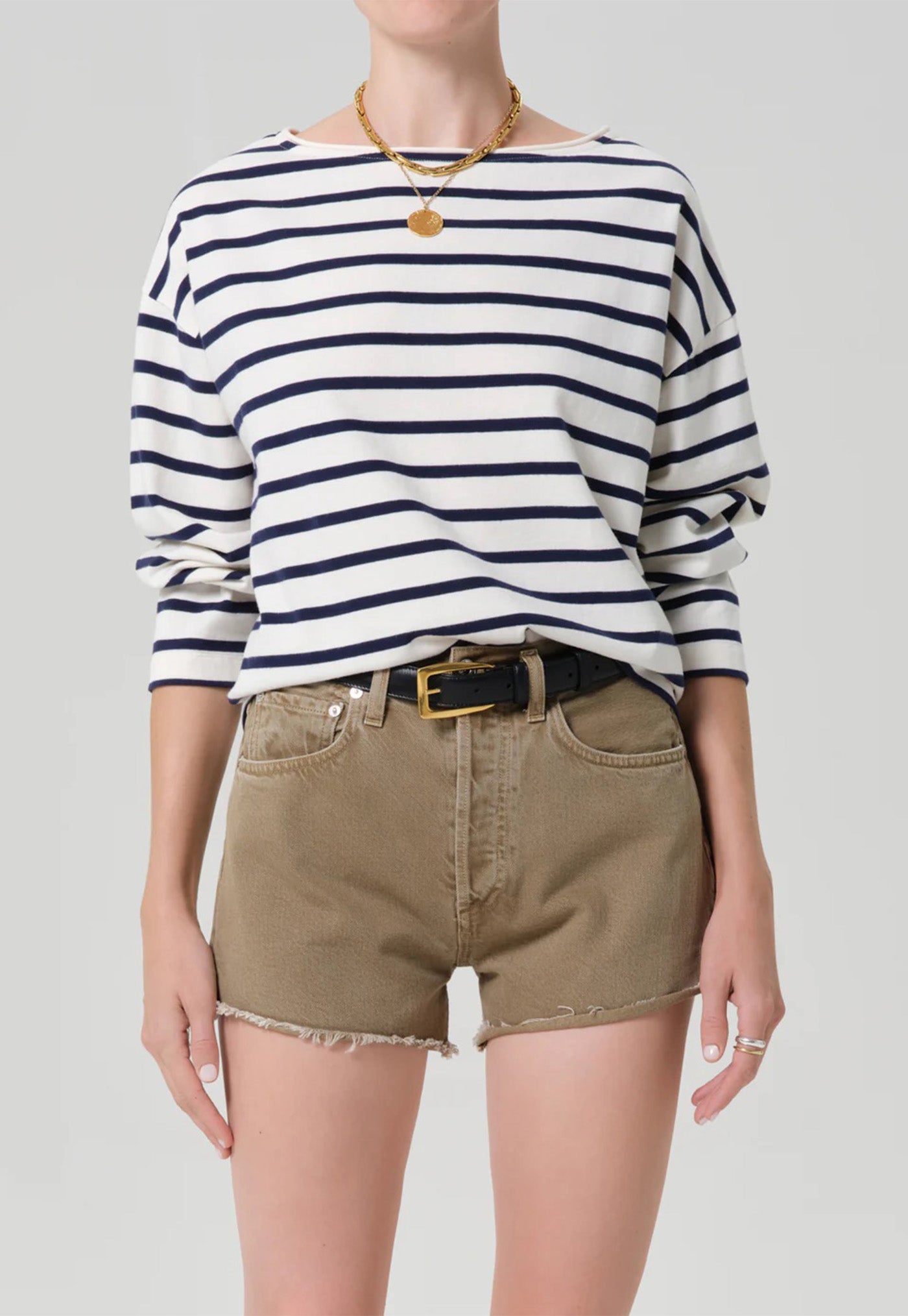 Boat Neck Long Sleeve Tee - Marine Stripe