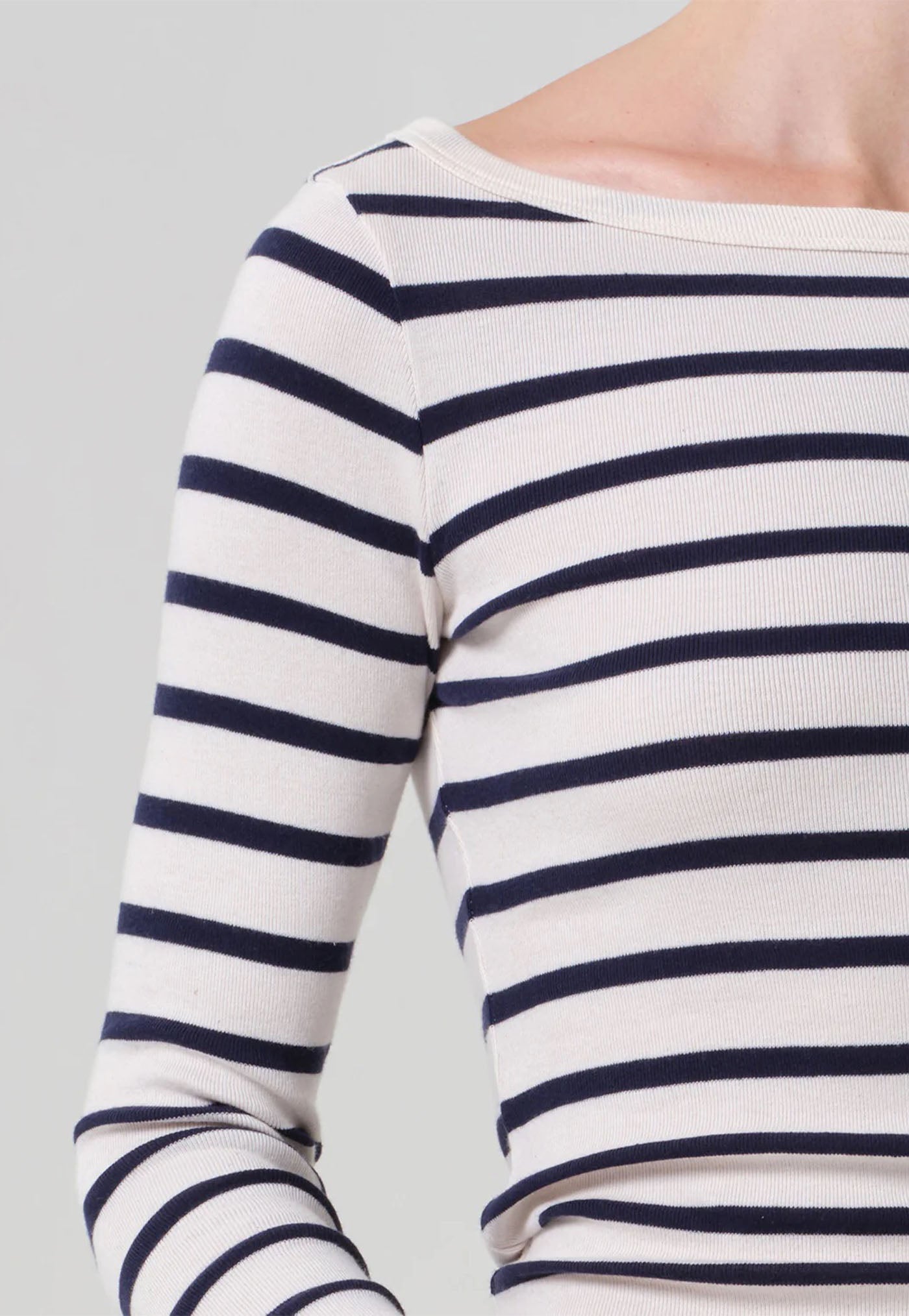 Boat Neck Slim Tee - Azure Stripe