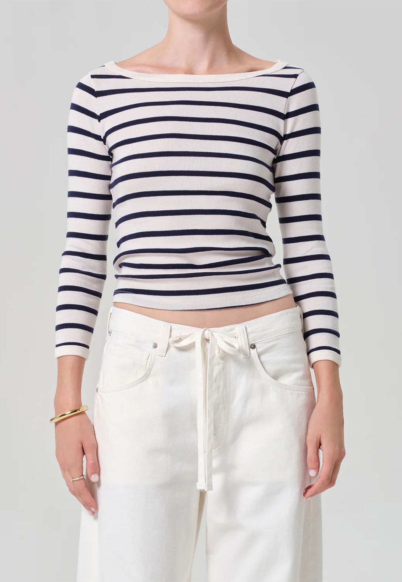Boat Neck Slim Tee - Marine Stripe