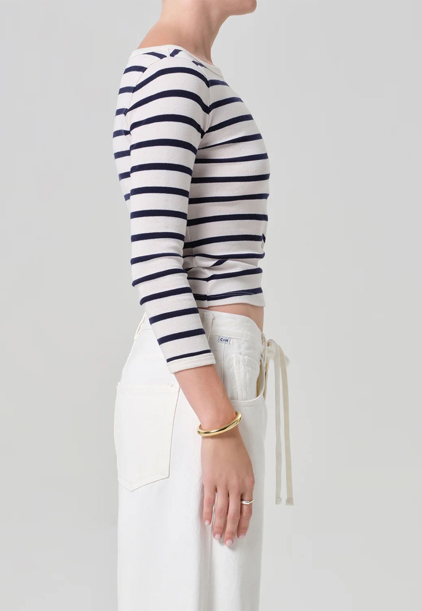 Boat Neck Slim Tee - Azure Stripe