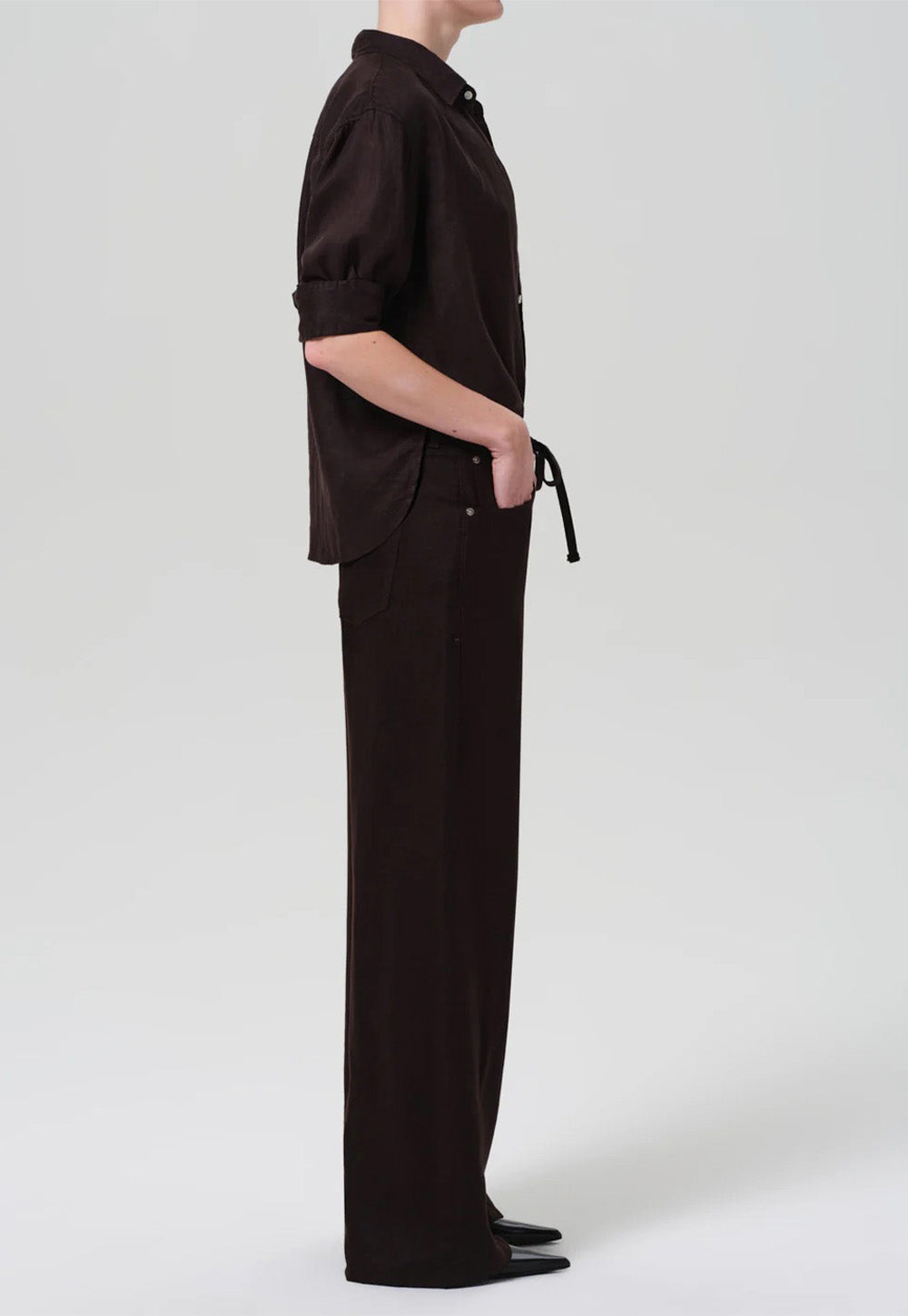 Brynn Drawstring Trouser - Chocolate Linen
