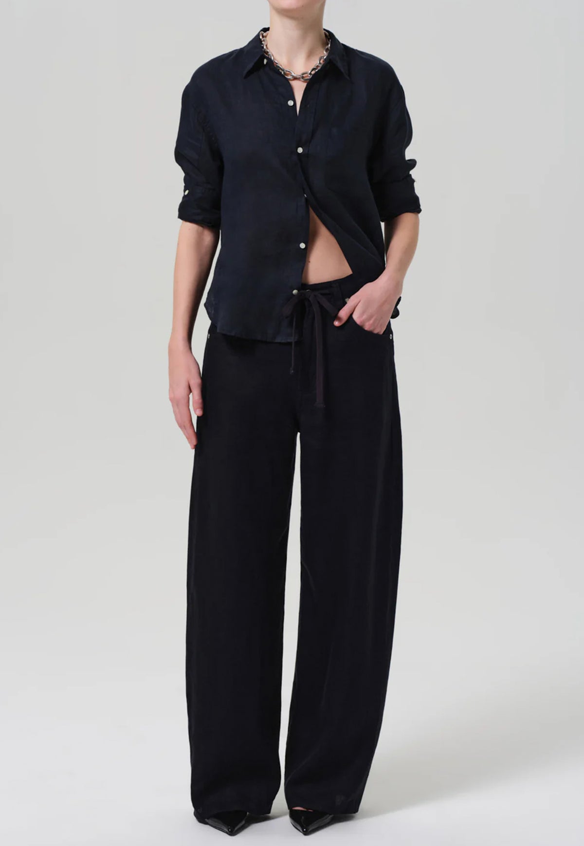 Brynn Drawstring Linen Trouser - Navy