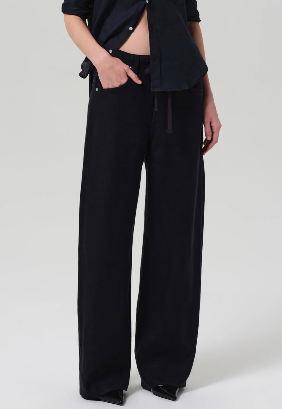 Brynn Drawstring Linen Trouser - Navy